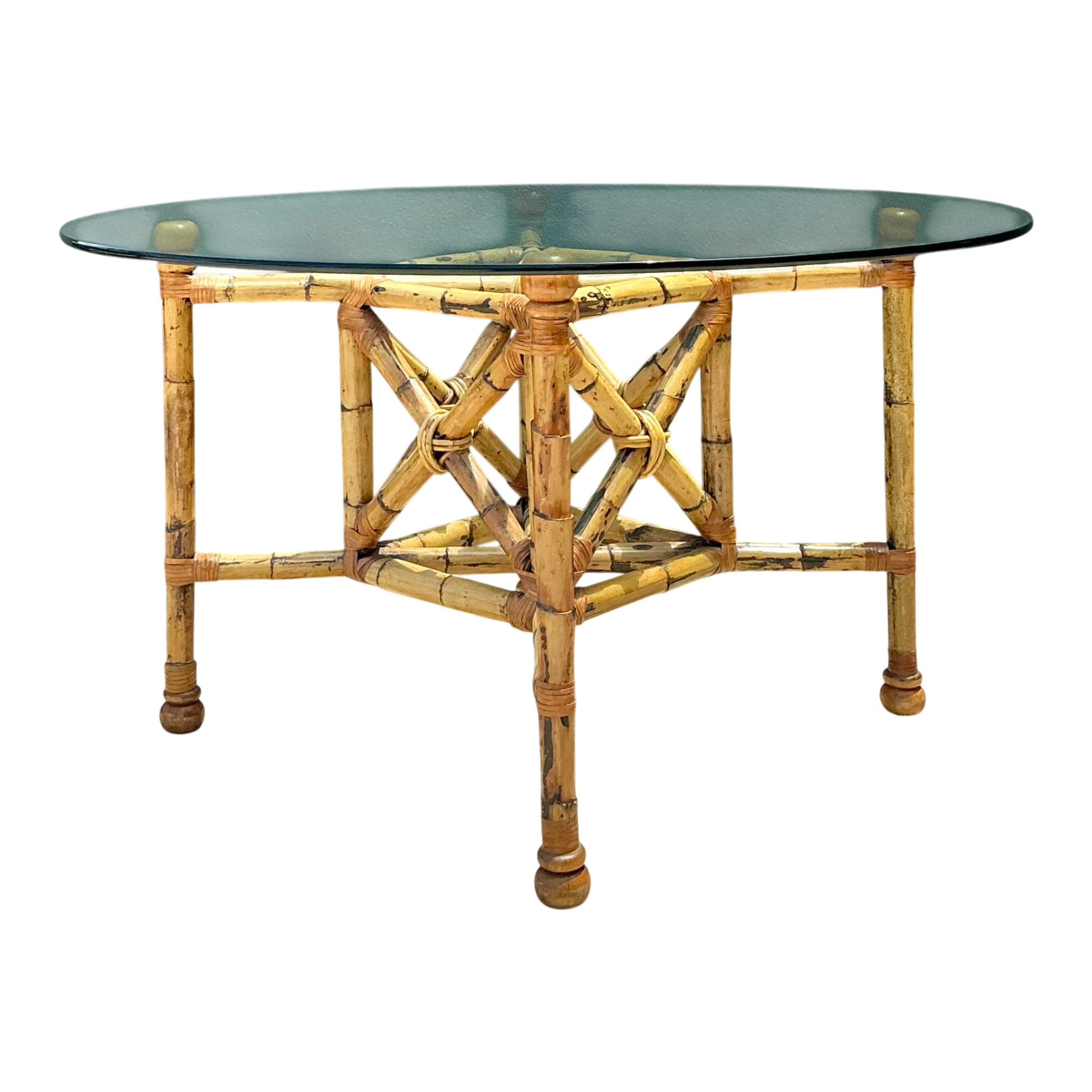 Vintage Bamboo and Glass Dining Table
