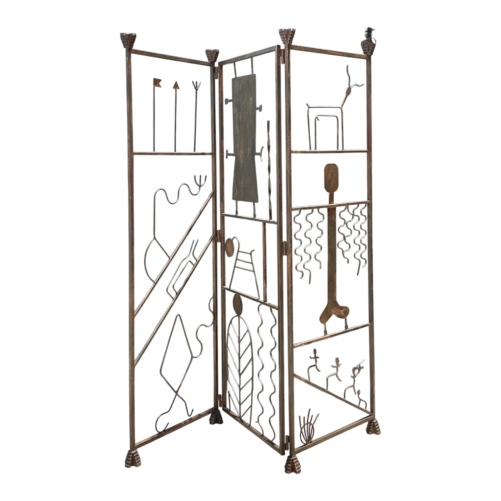 Vintage Iron Abstract Figurative Folding Screen