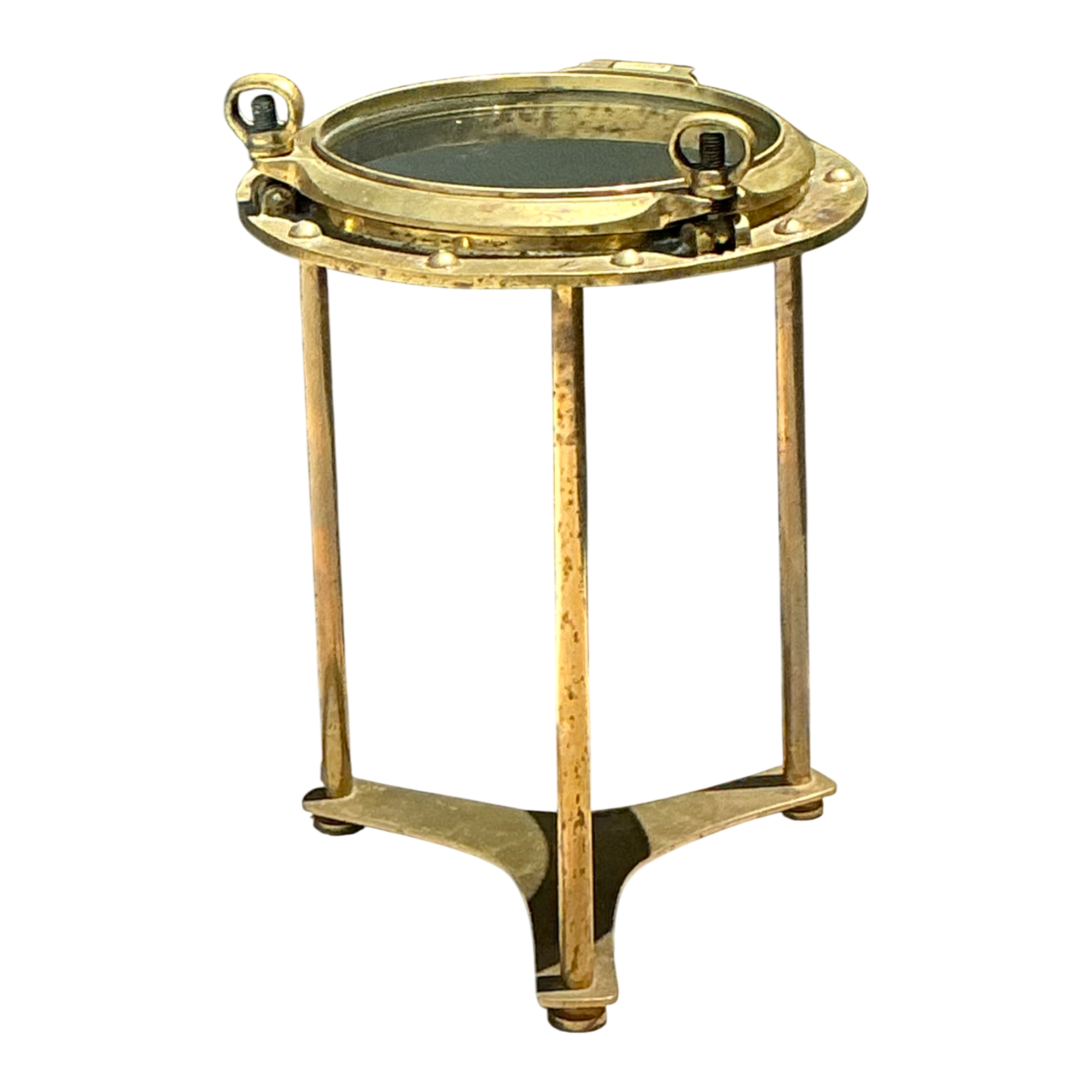 Vintage Brass and Glass Porthole Accent Table