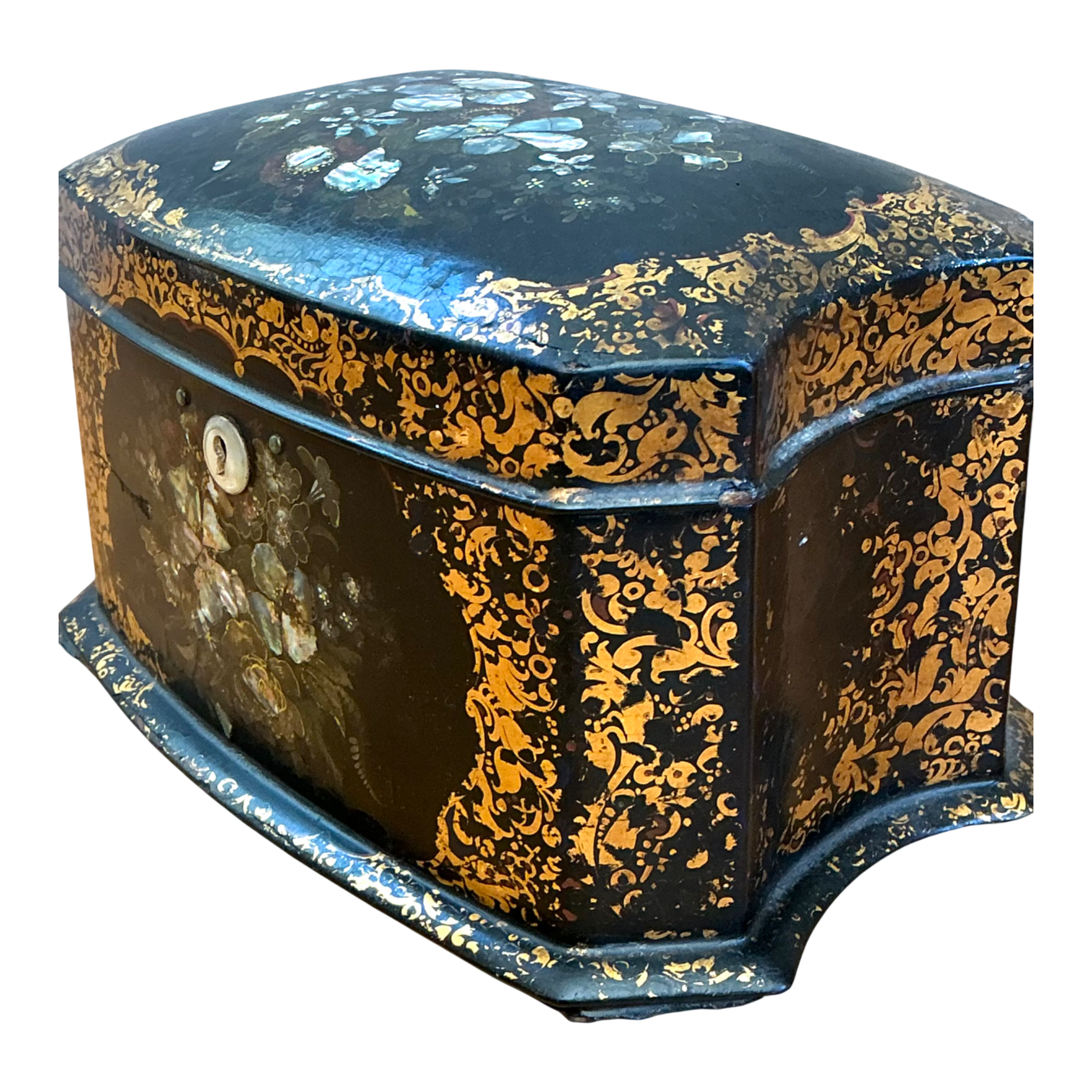 Vintage English Floral Inlaid Decorative Tea Caddy