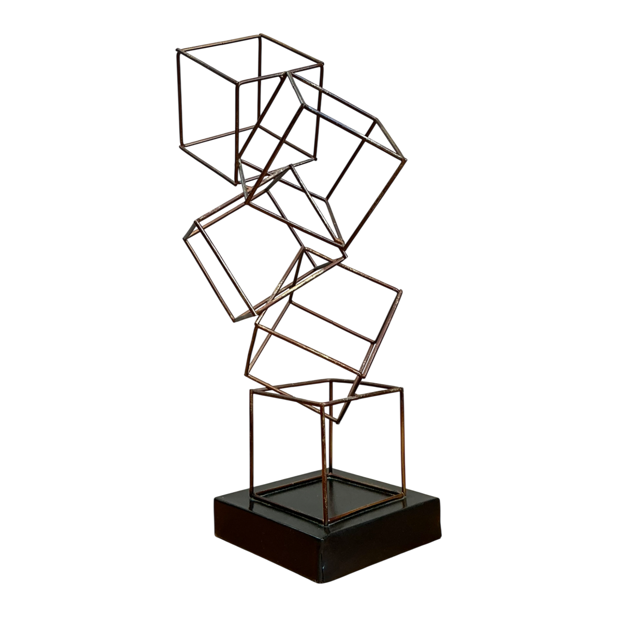Vintage Geometric Metal Cube Sculpture — additional photo 1