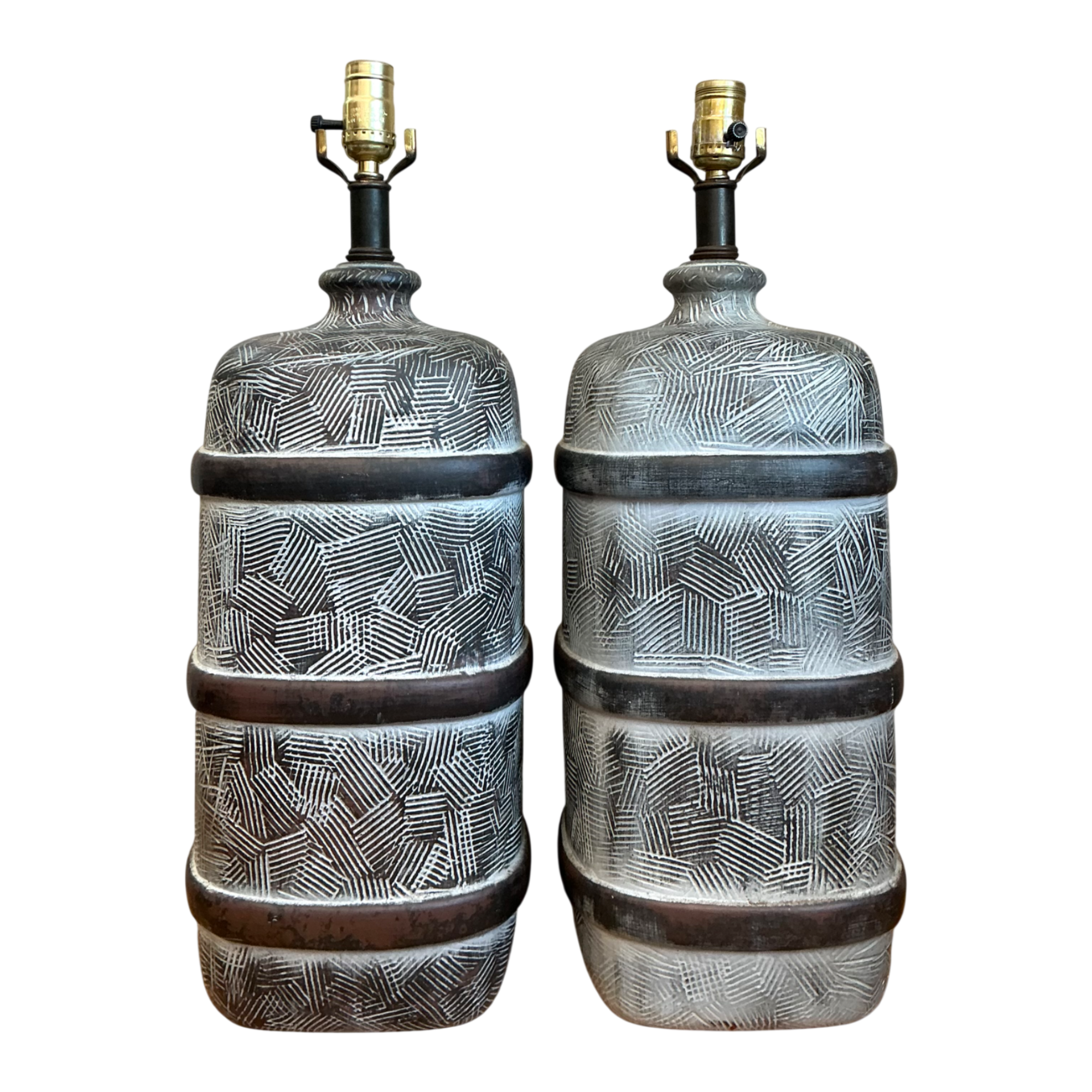 Vintage Geometric Ceramic Table Lamps - Pair
