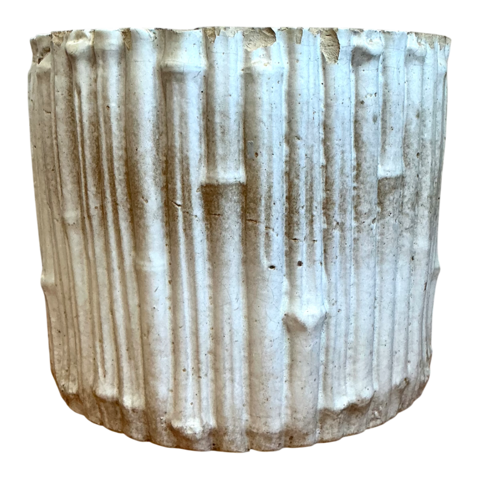 Vintage Faux Bamboo White Ceramic Pot — additional photo 1