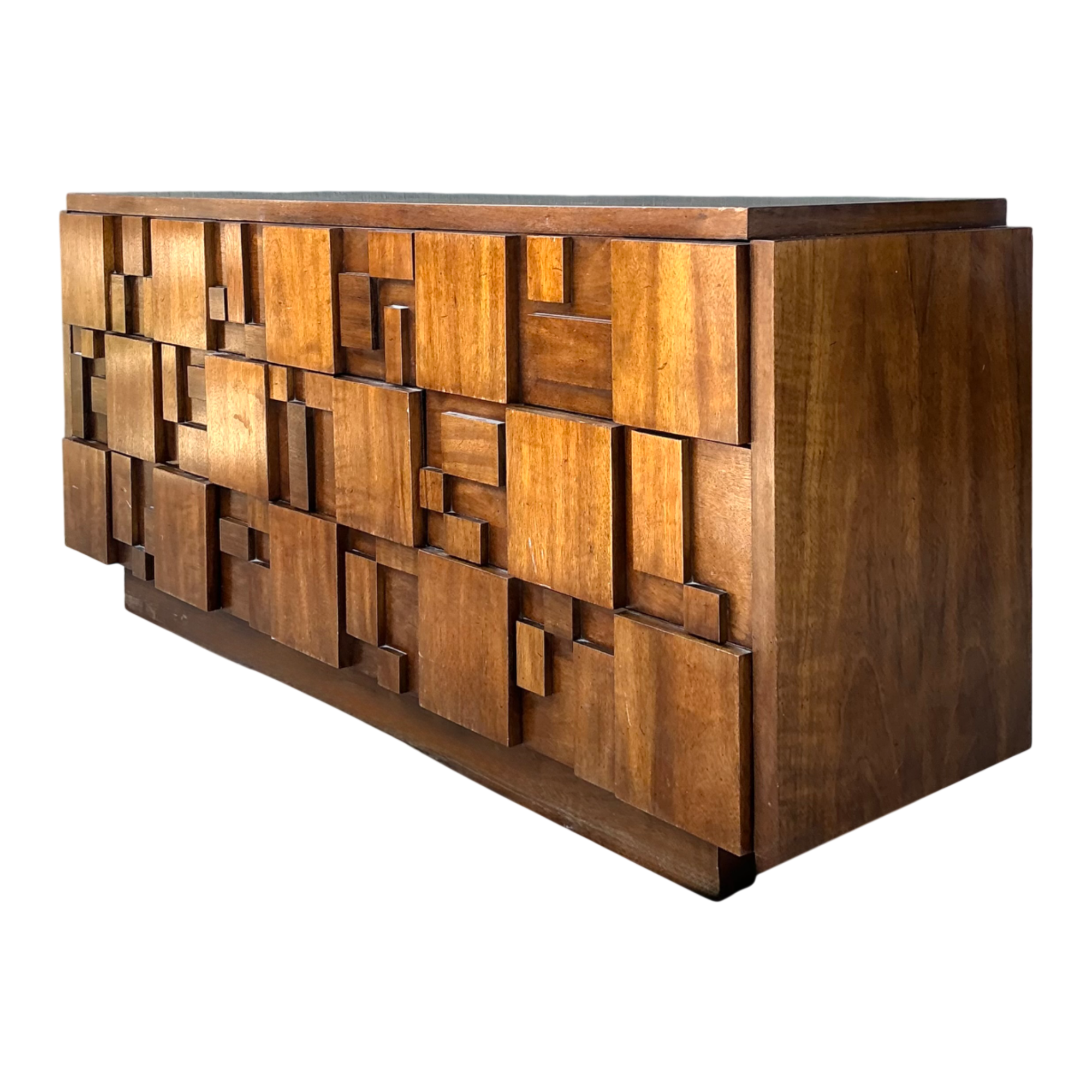 Vintage Lane Brutalist “Mosaics” Geometric Wood Credenza