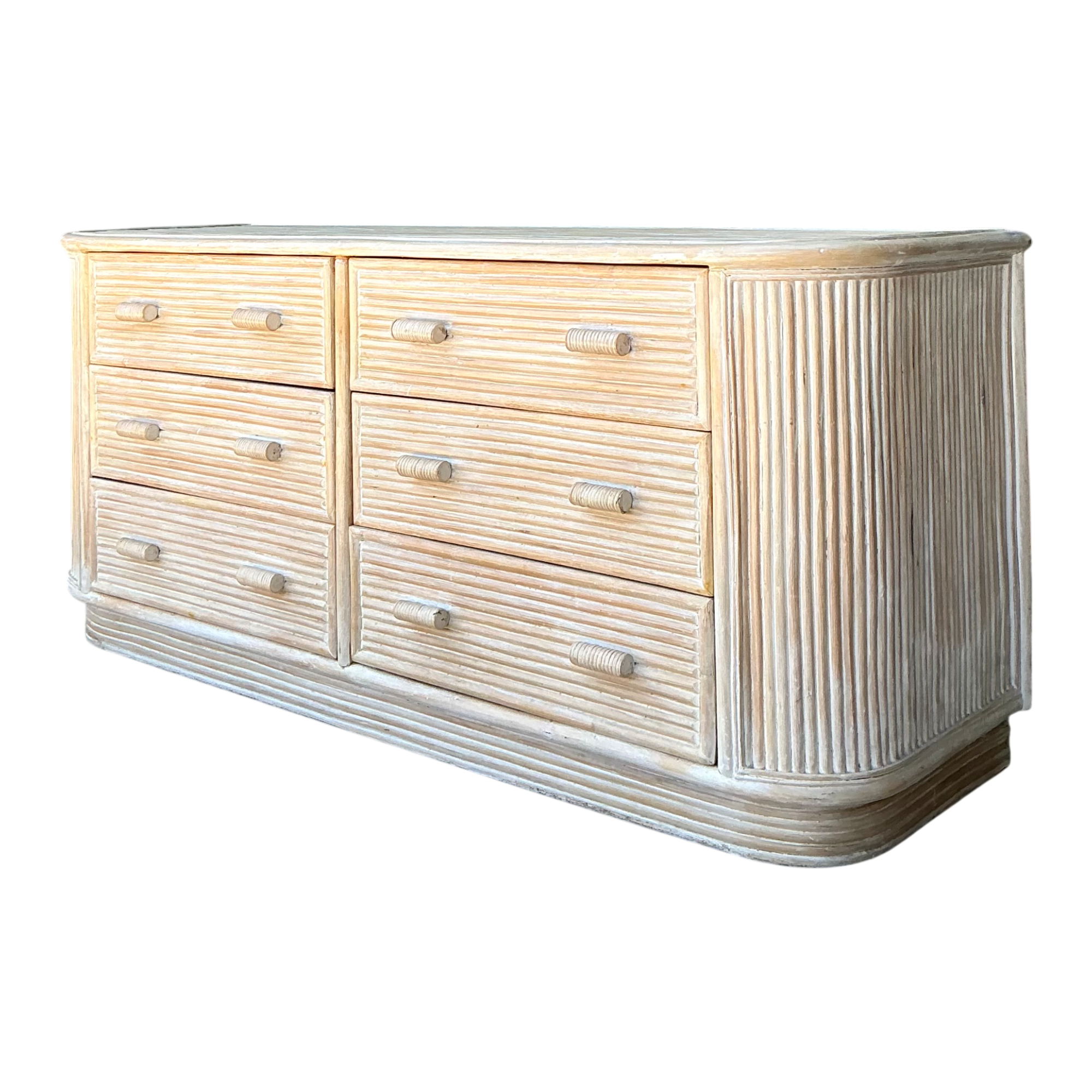 Vintage Washed Pretzel Reed Six-Drawer Dresser