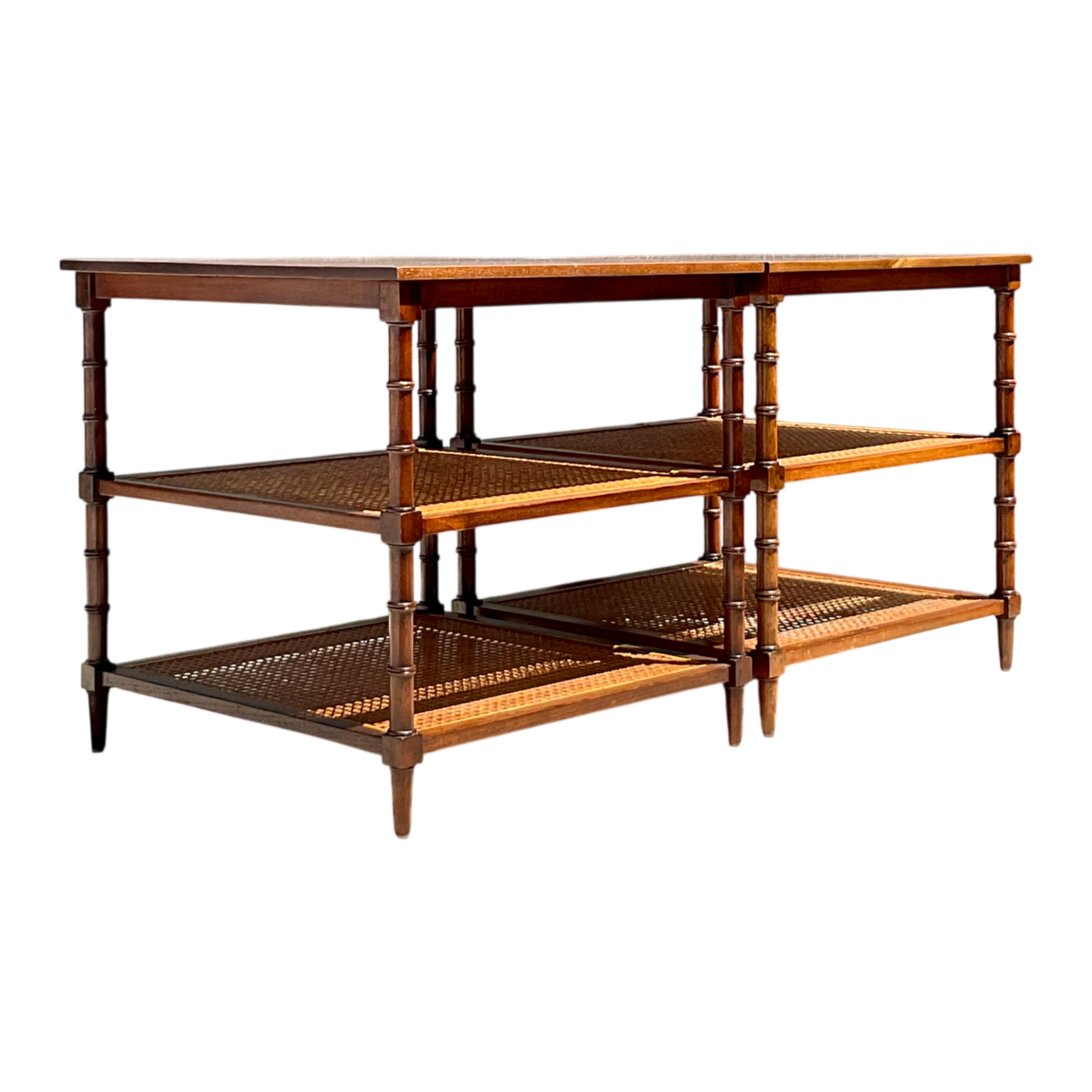 Vintage Wood and Cane Tiered Side Tables — additional photo 1