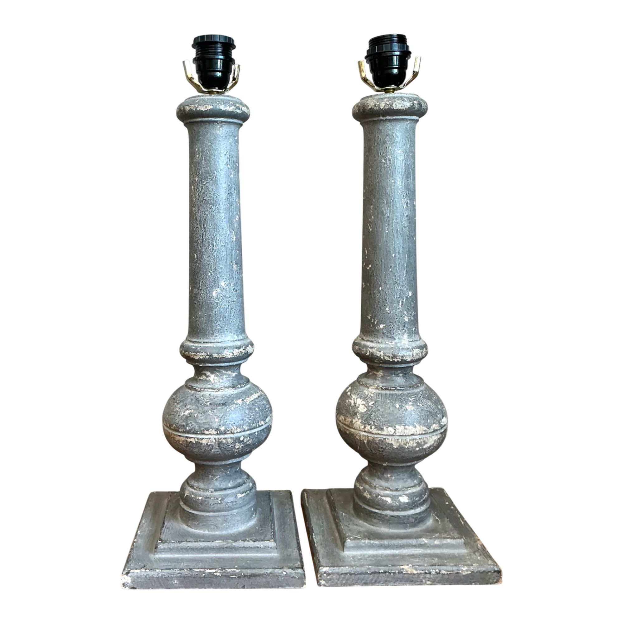 Vintage Distressed Wood Table Lamps - Pair — additional photo 1