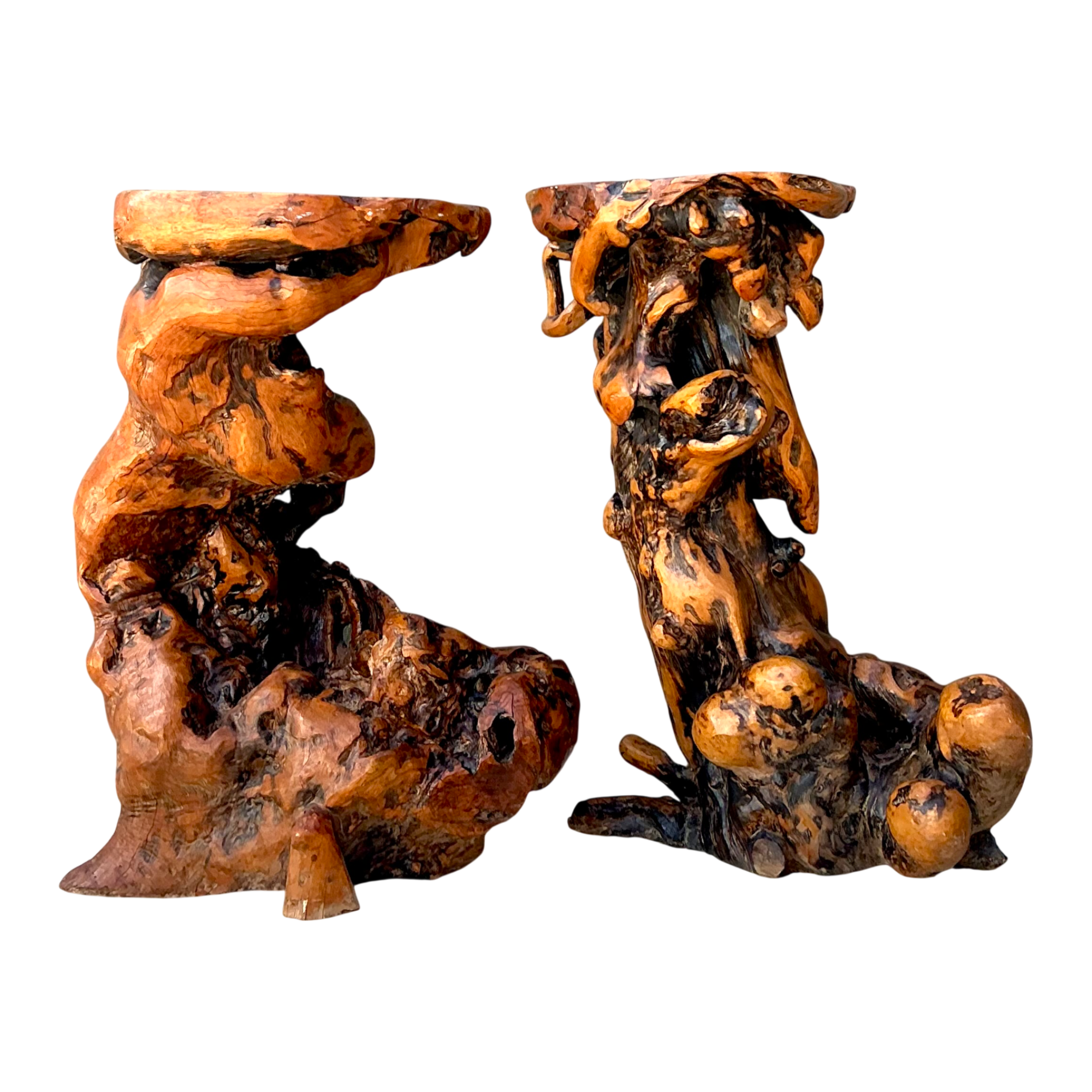 Vintage Japanese Twisted Root Pedestals - Set Of Two