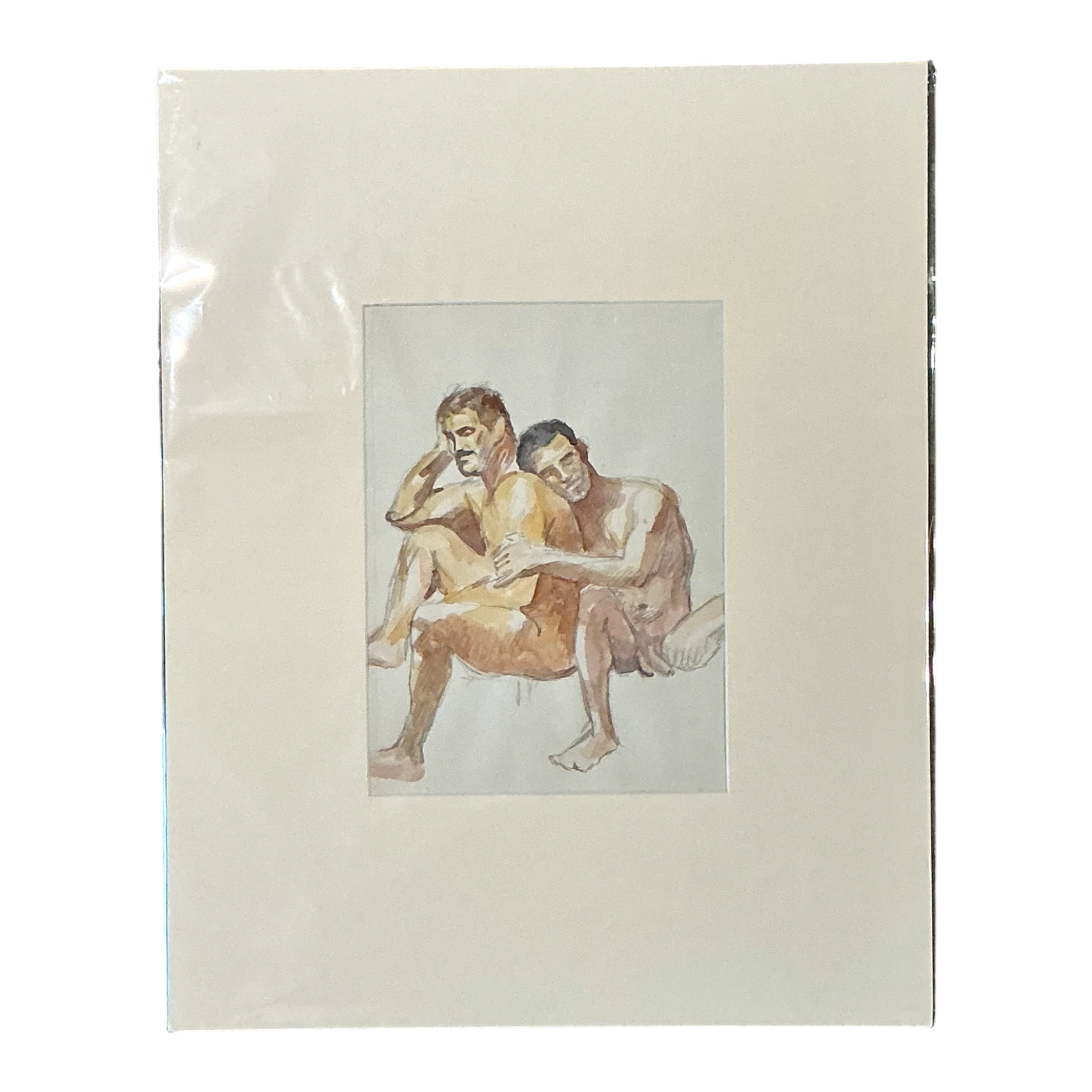 Vintage Original Figurative Watercolor In Mat