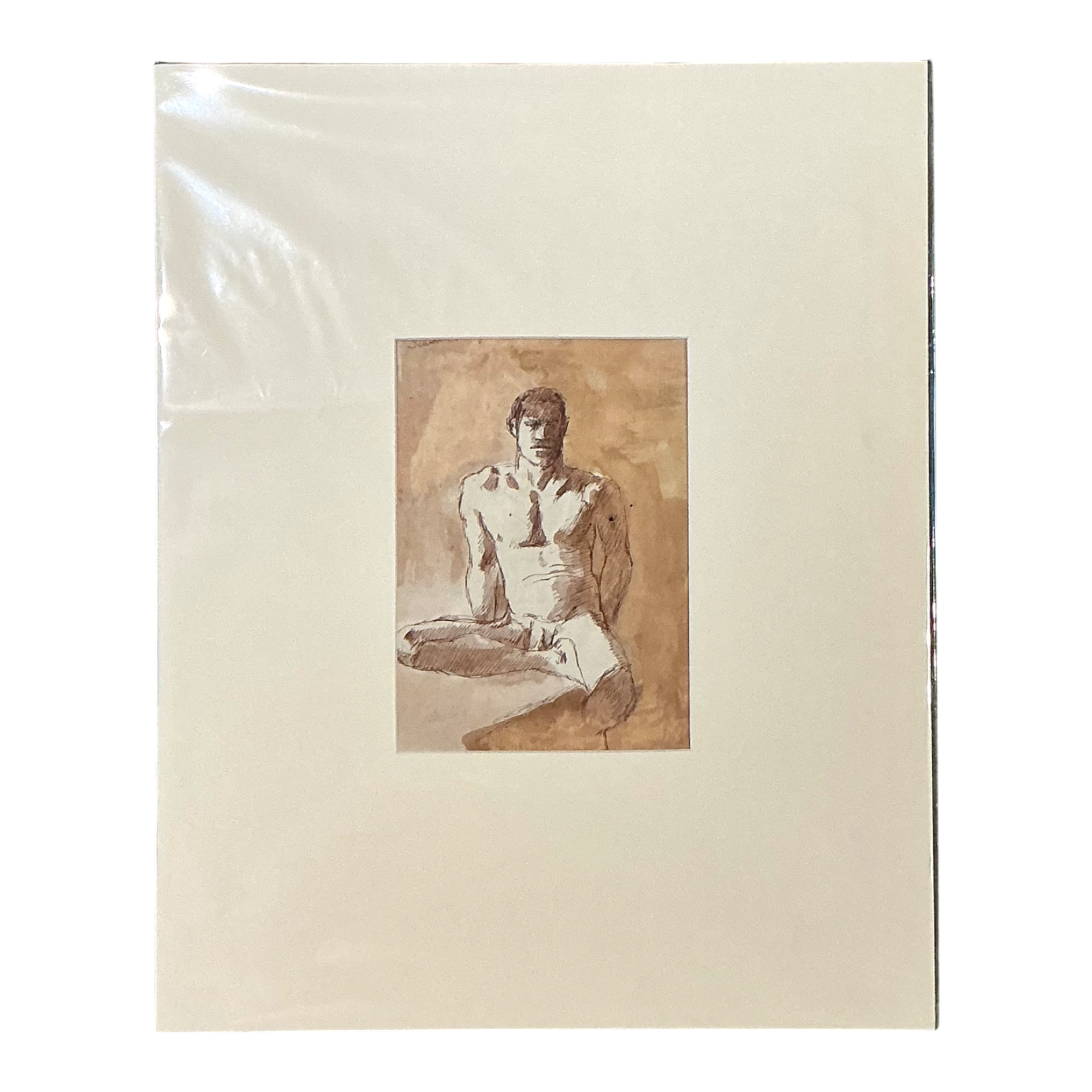 Vintage Original Figurative Watercolor In Mat — additional photo 1