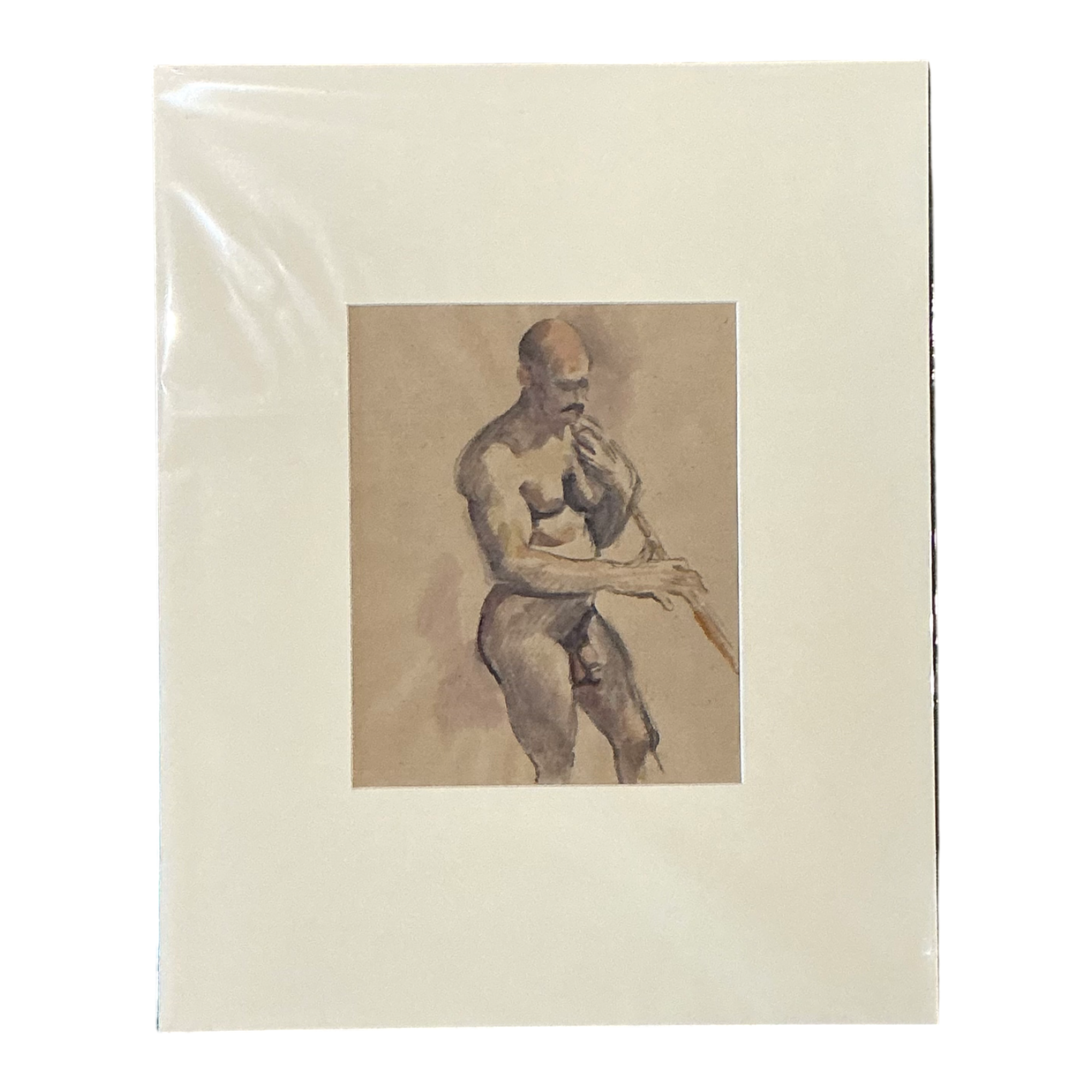 Vintage Original Figurative Watercolor In Mat — additional photo 1