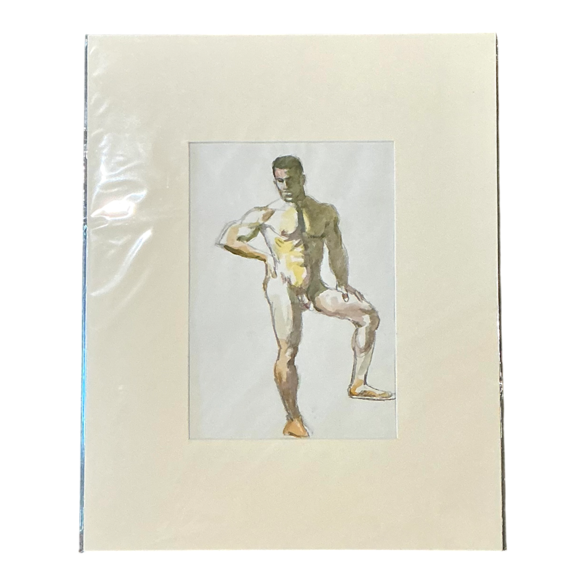 Vintage Original Figurative Watercolor In Mat