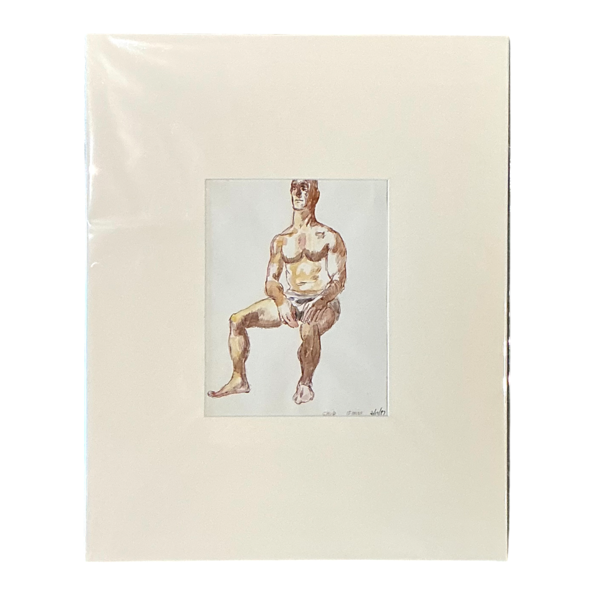 Vintage Original Figurative Watercolor In Mat — additional photo 1