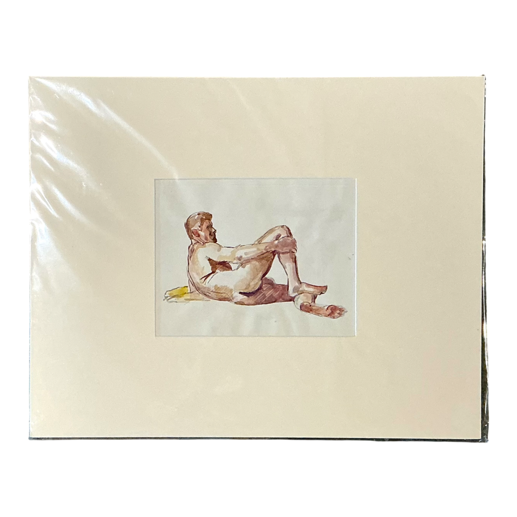 Vintage Original Figurative Watercolor In Mat — additional photo 1