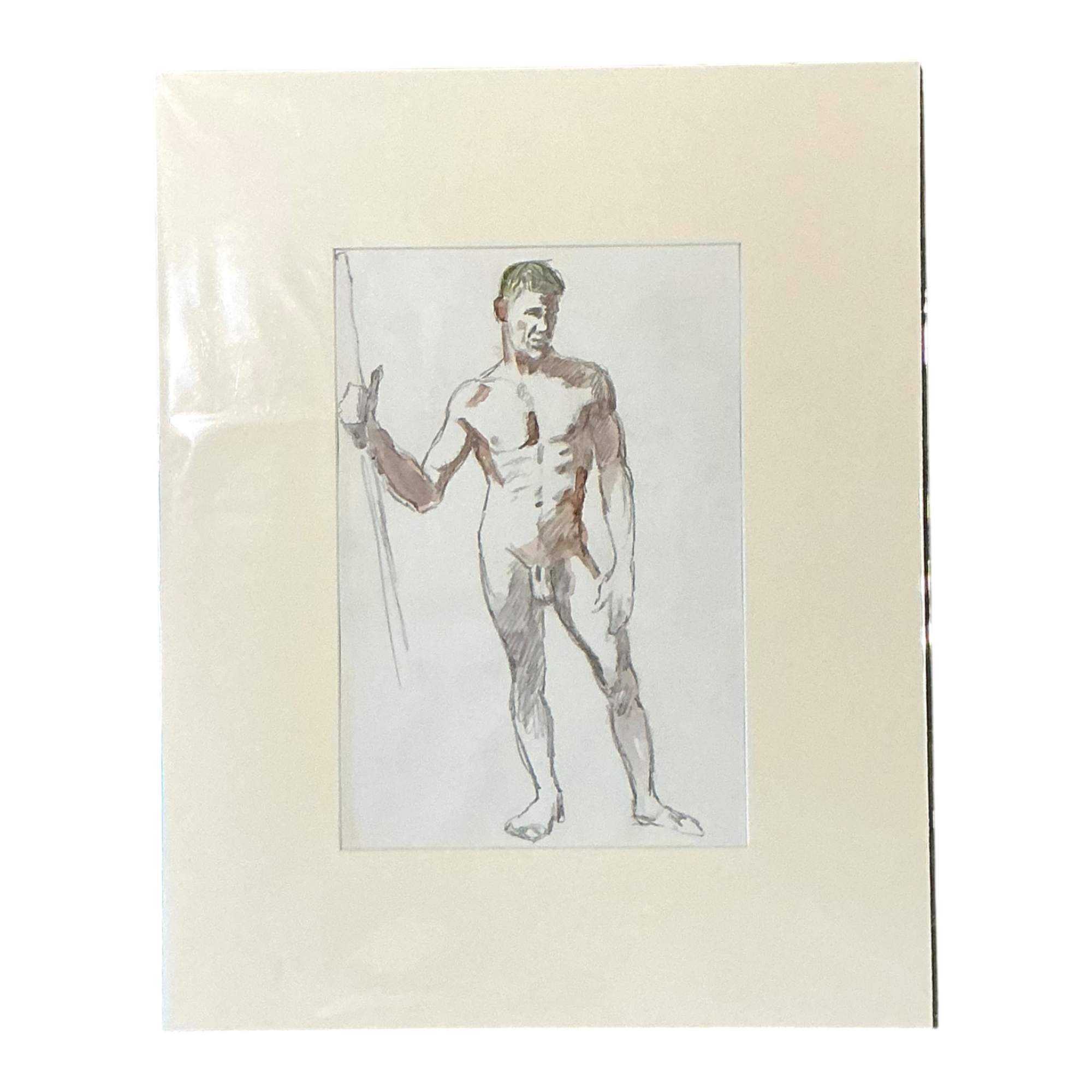 Vintage Original Figurative Watercolor In Mat