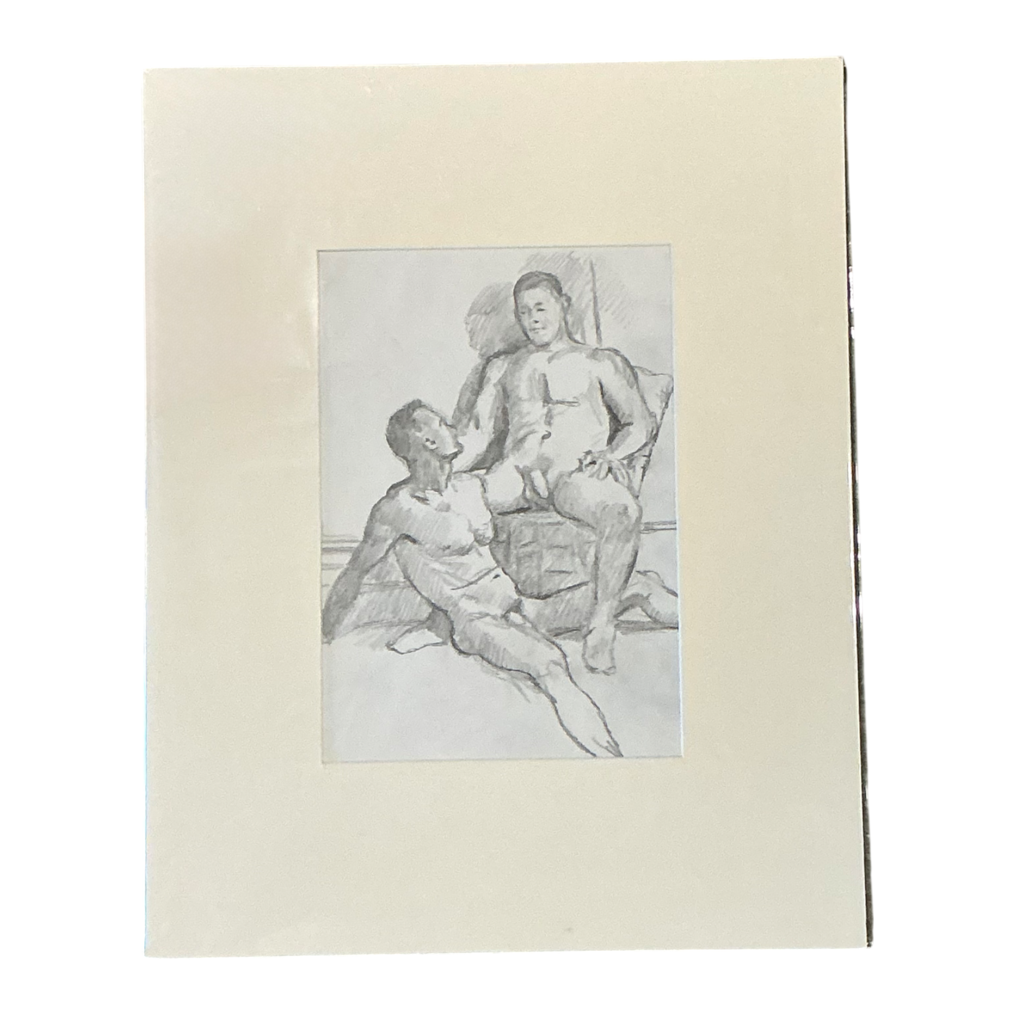 Vintage Original Figurative Pencil Drawing In Mat