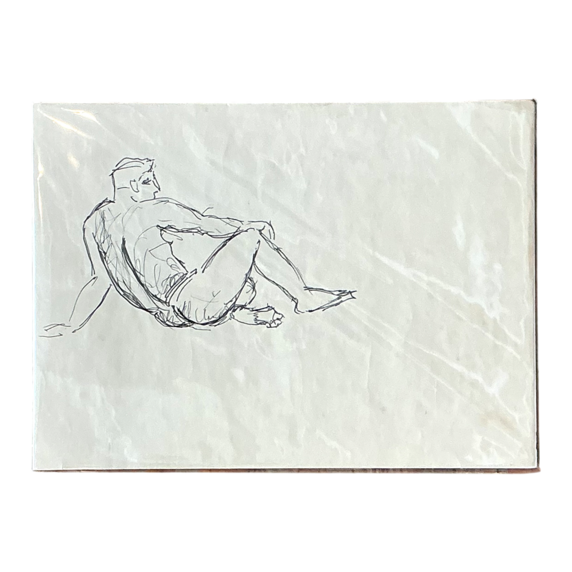 Vintage Ink Drawing of Reclining Male Figure
