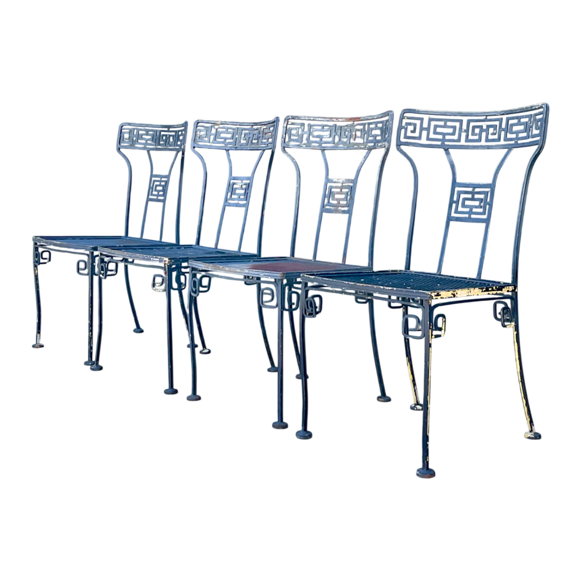 Vintage Meadowcraft Greek Key Metal Patio Chairs - Set of Four