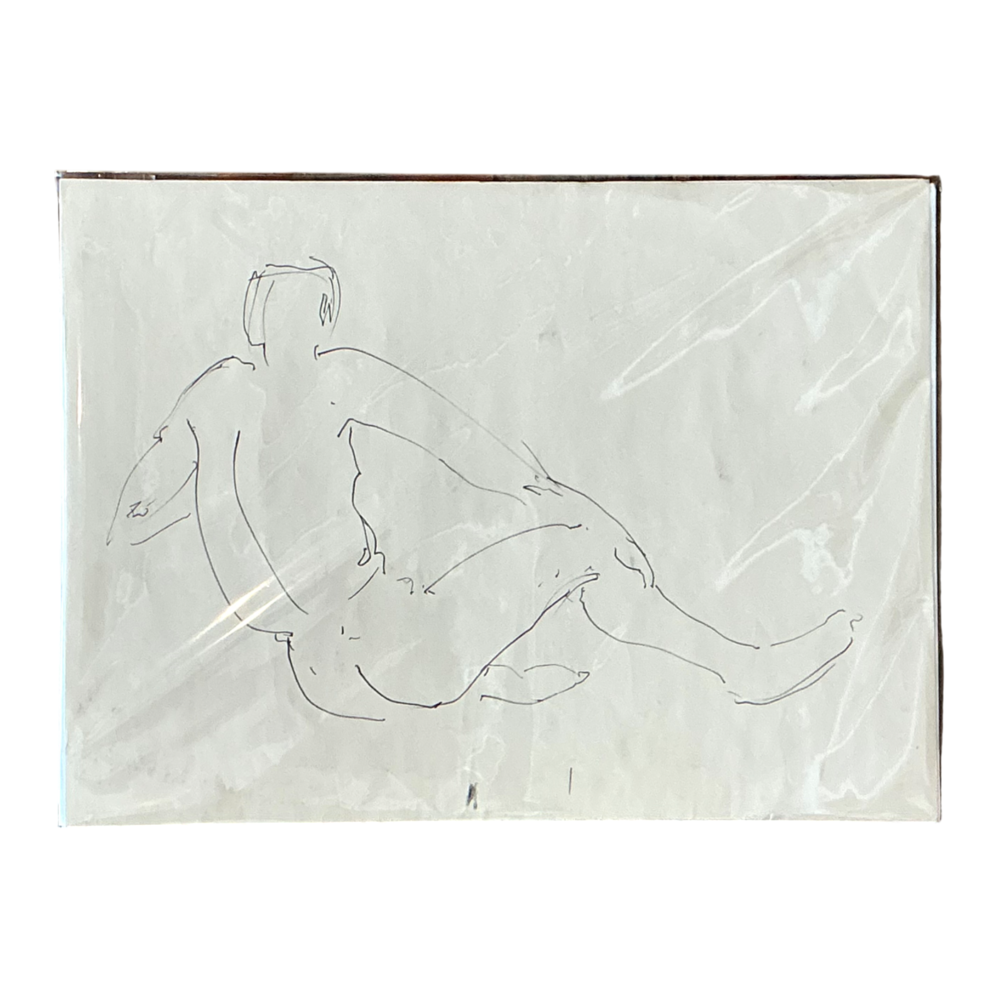 Vintage Ink Drawing of Reclining Male Figure