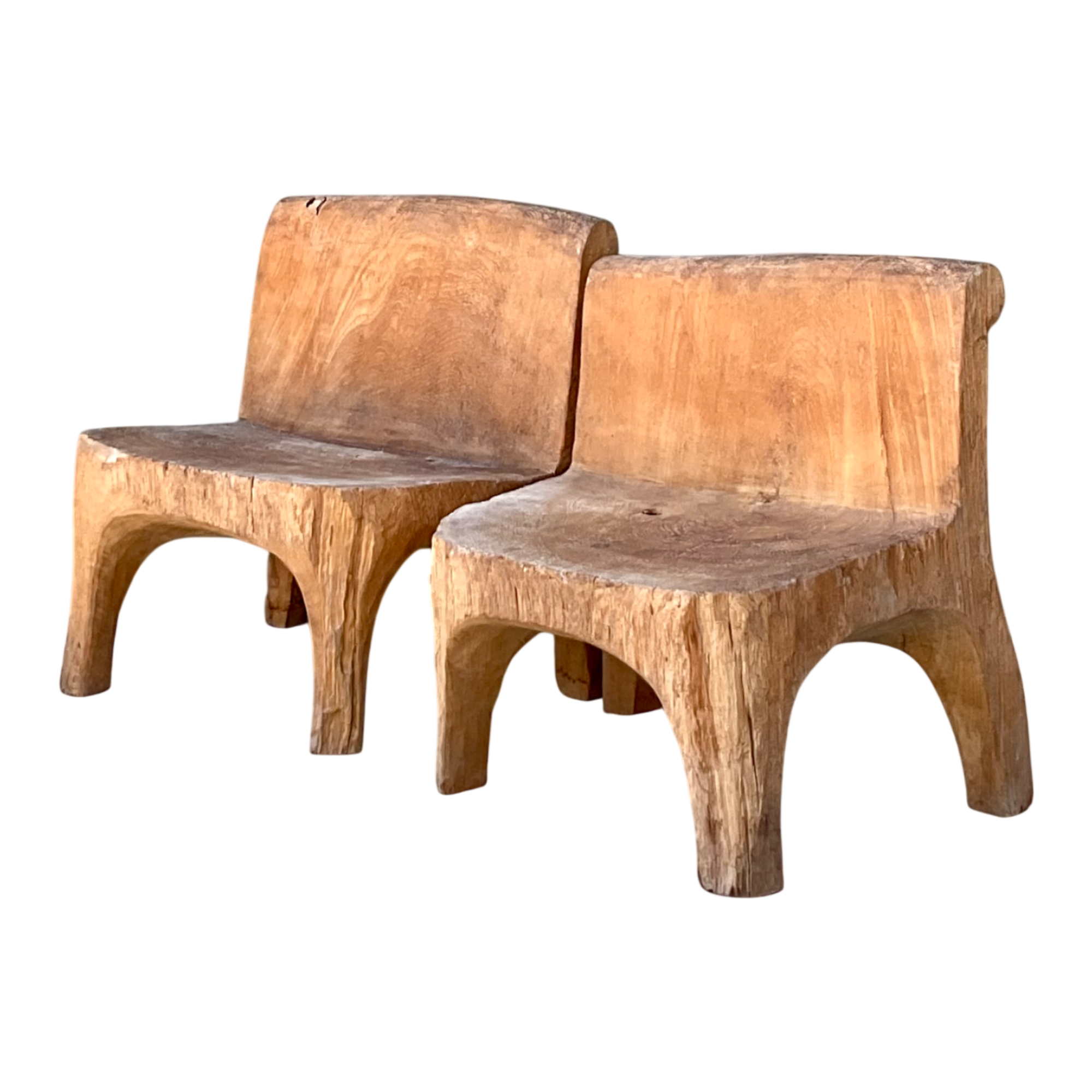 Vintage Carved Wood Low Stools - Pair — additional photo 1