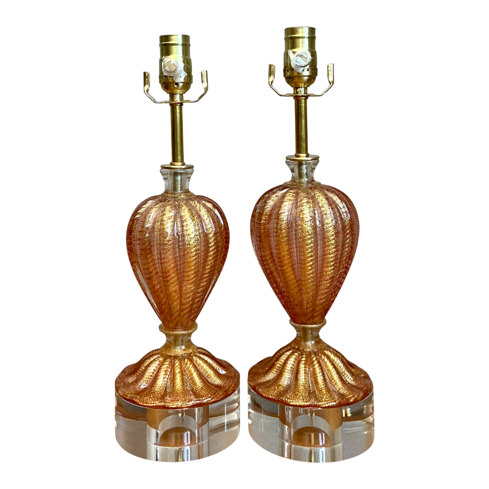 Vintage Murano Glass Lamps with Lucite Bases - Pair