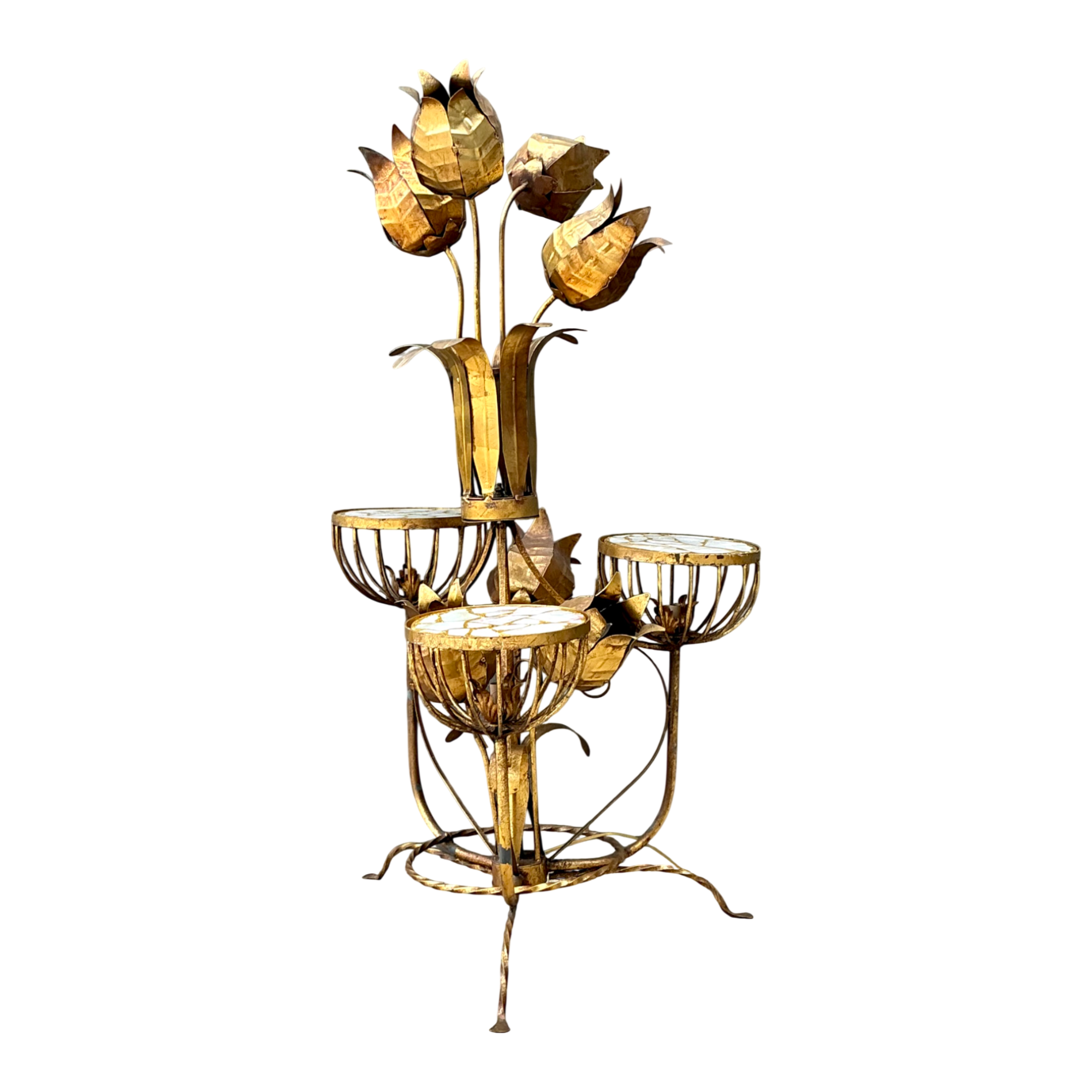 Mid-Century Italian Tole Flower Floor Lamp