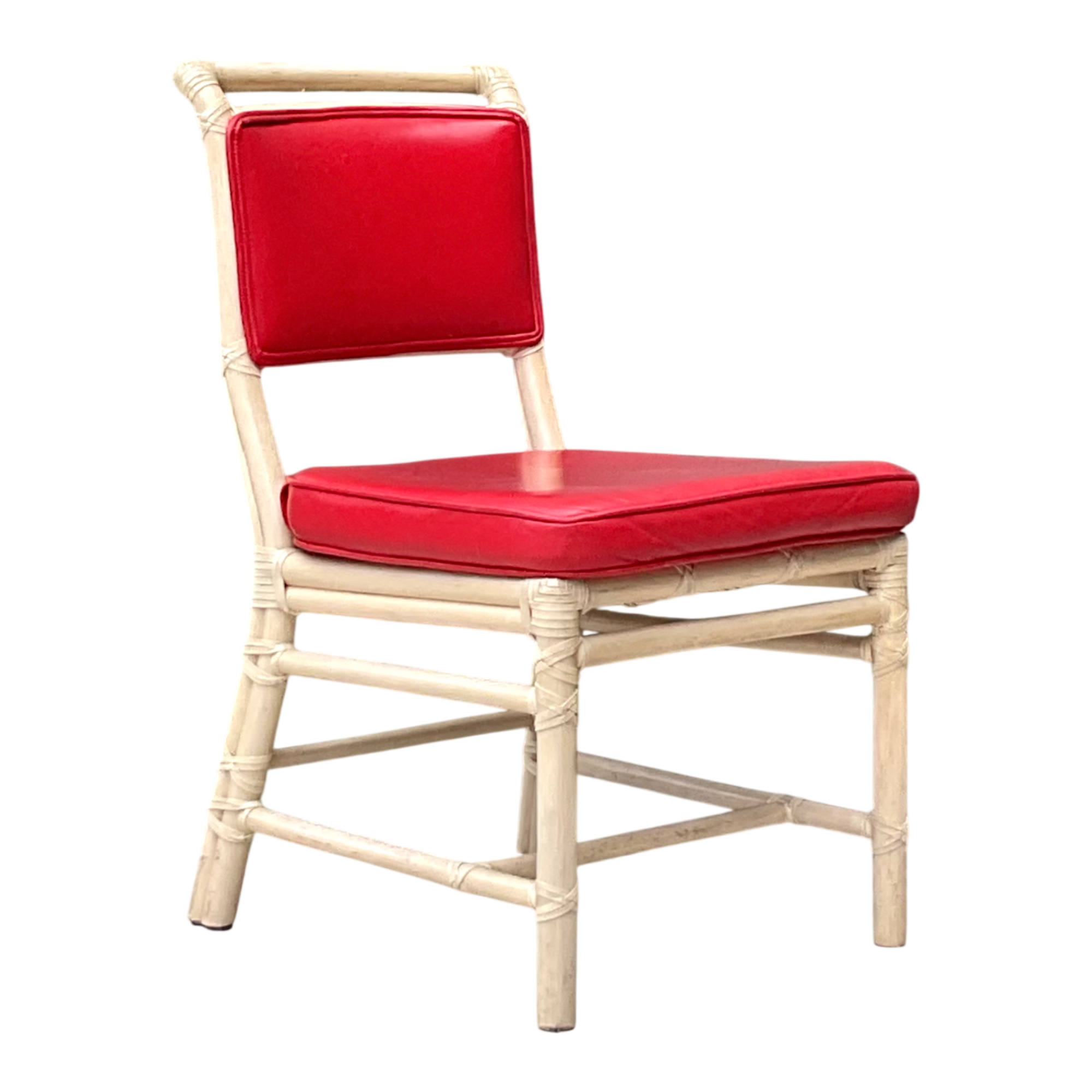 Vintage McGuire Red Upholstered Rattan Desk Chair