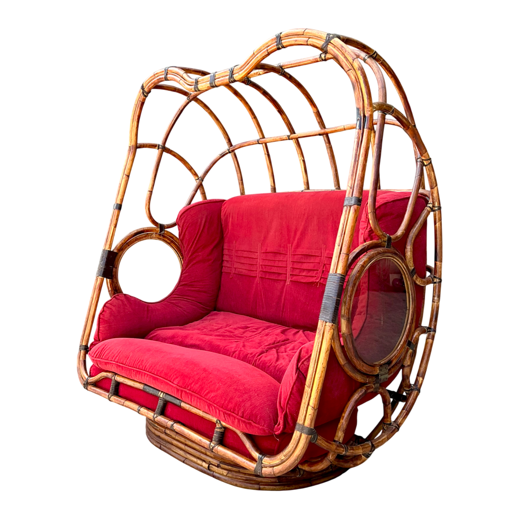 Vintage Boho Rattan Swivel Lounge Hooded Loveseat