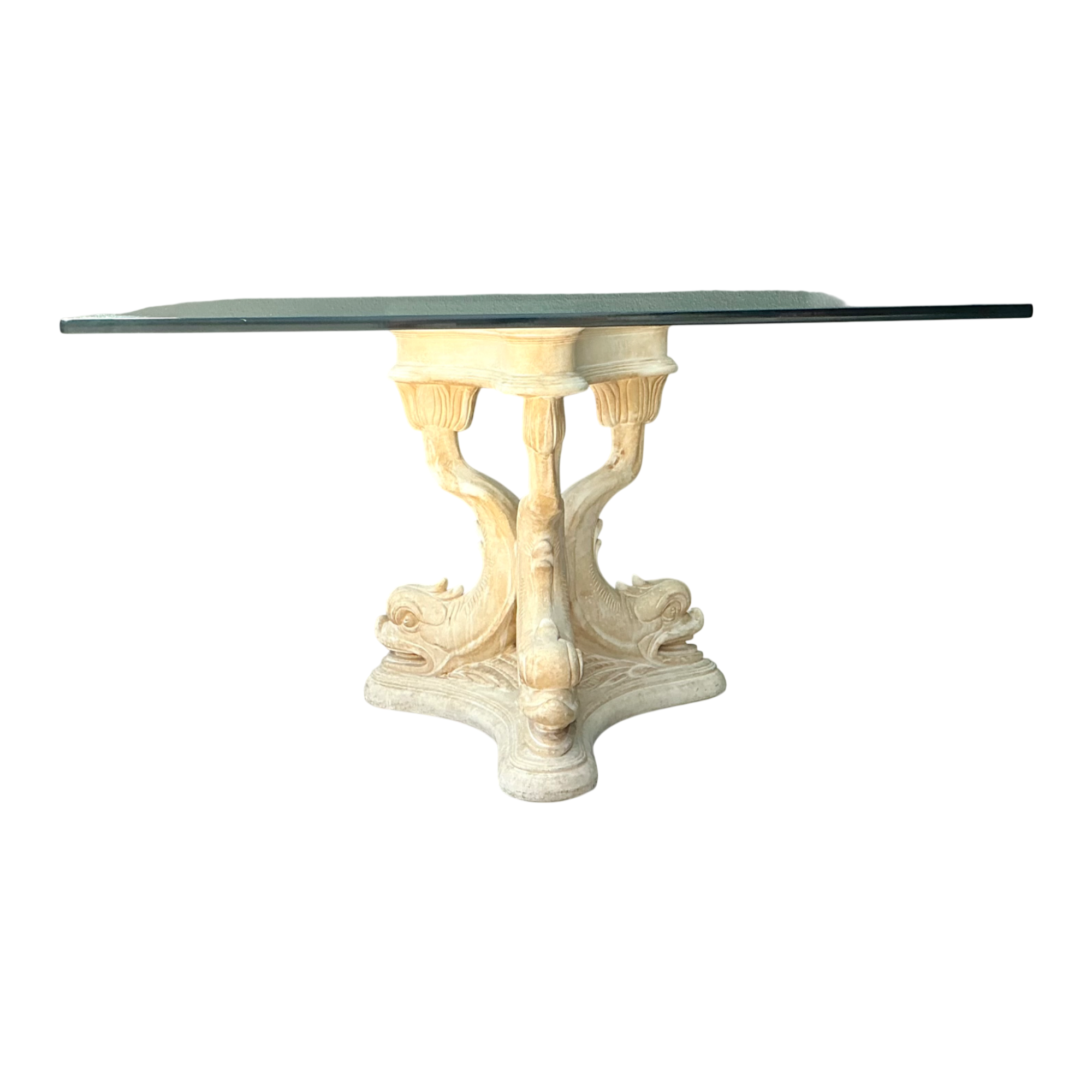 Vintage Plaster Dolphin Base Glass Dining Table — additional photo 1