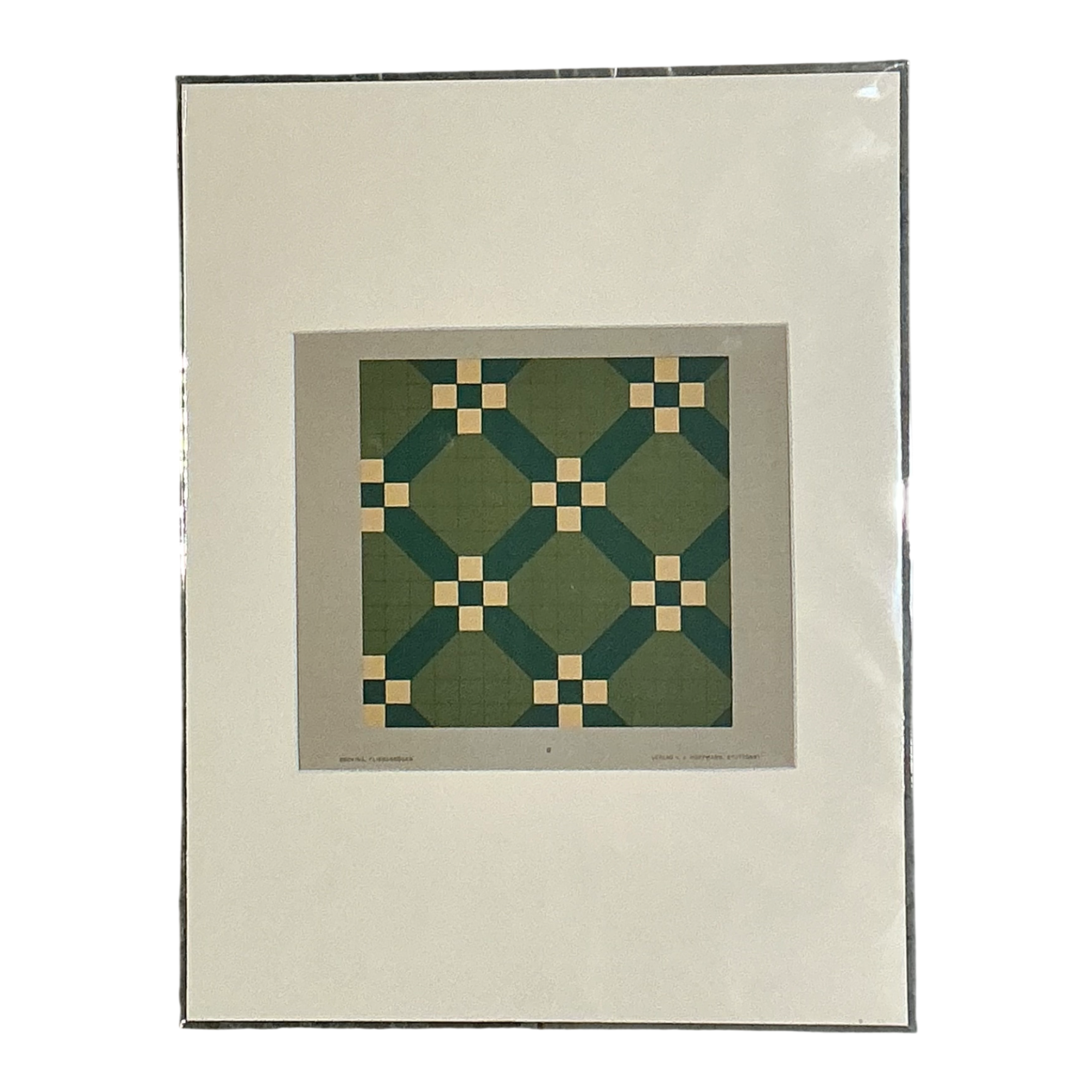 Vintage Green Geometric Tile Design Serigraph
