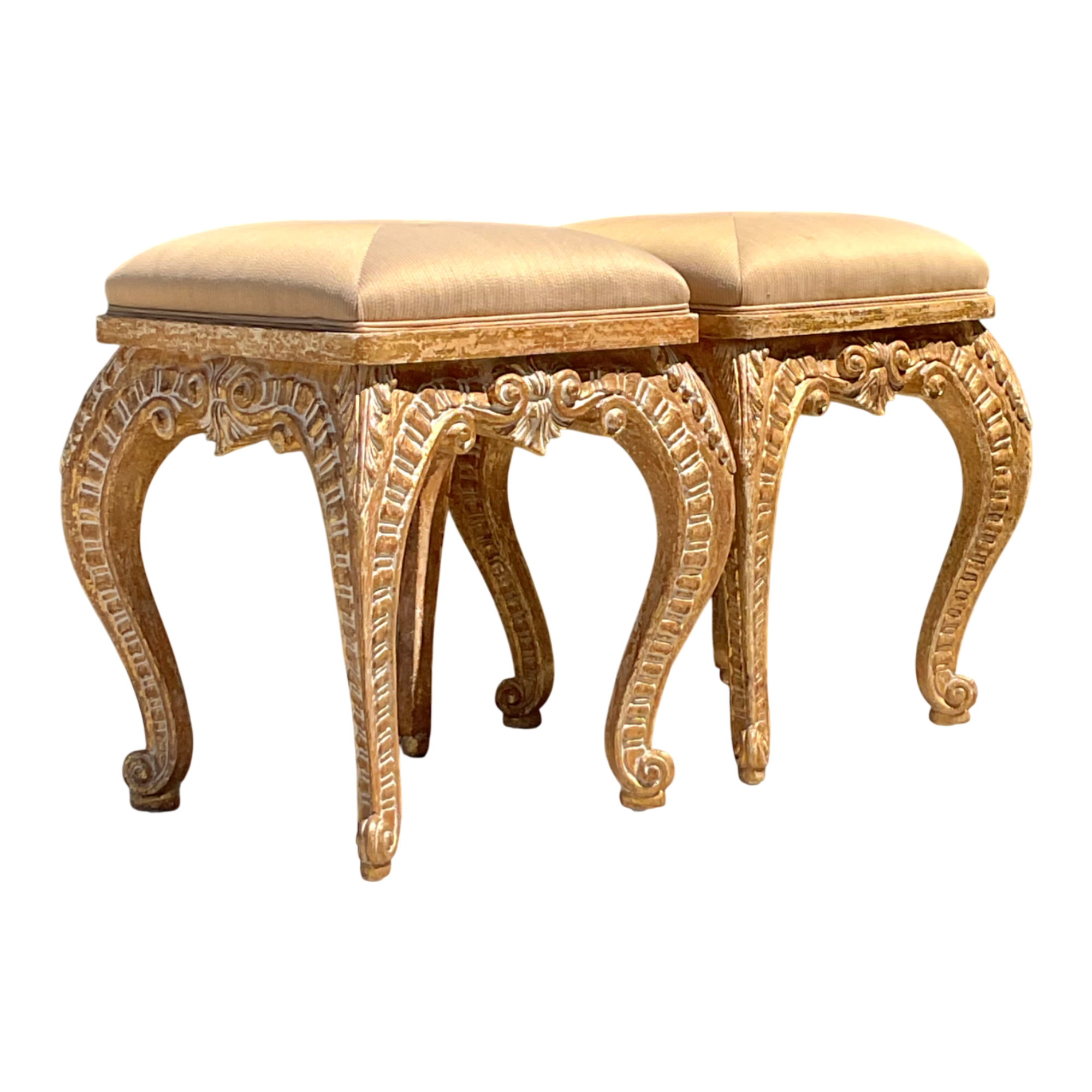 Vintage Casa D’Arte Paoletti Carved Wood Low Stools — additional photo 1