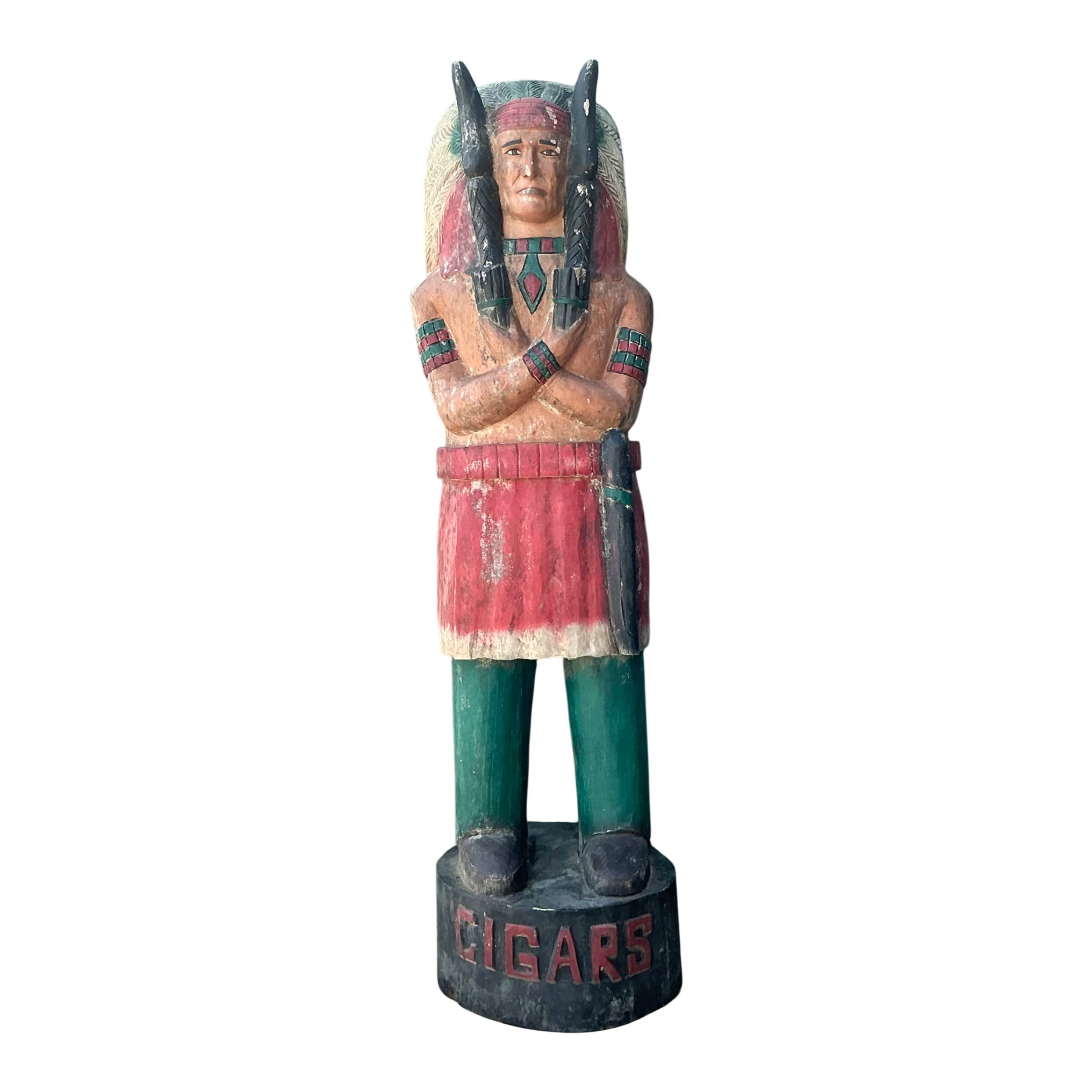 Vintage Monumental Carved Wood Native American Cigar Sculpture