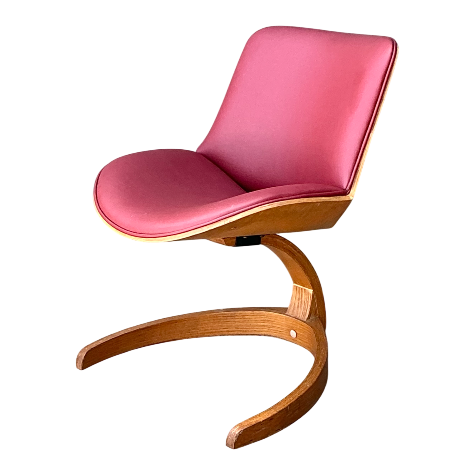 Vintage Wood and Vinyl Cantilever Chair After George Mulhauser — additional photo 1