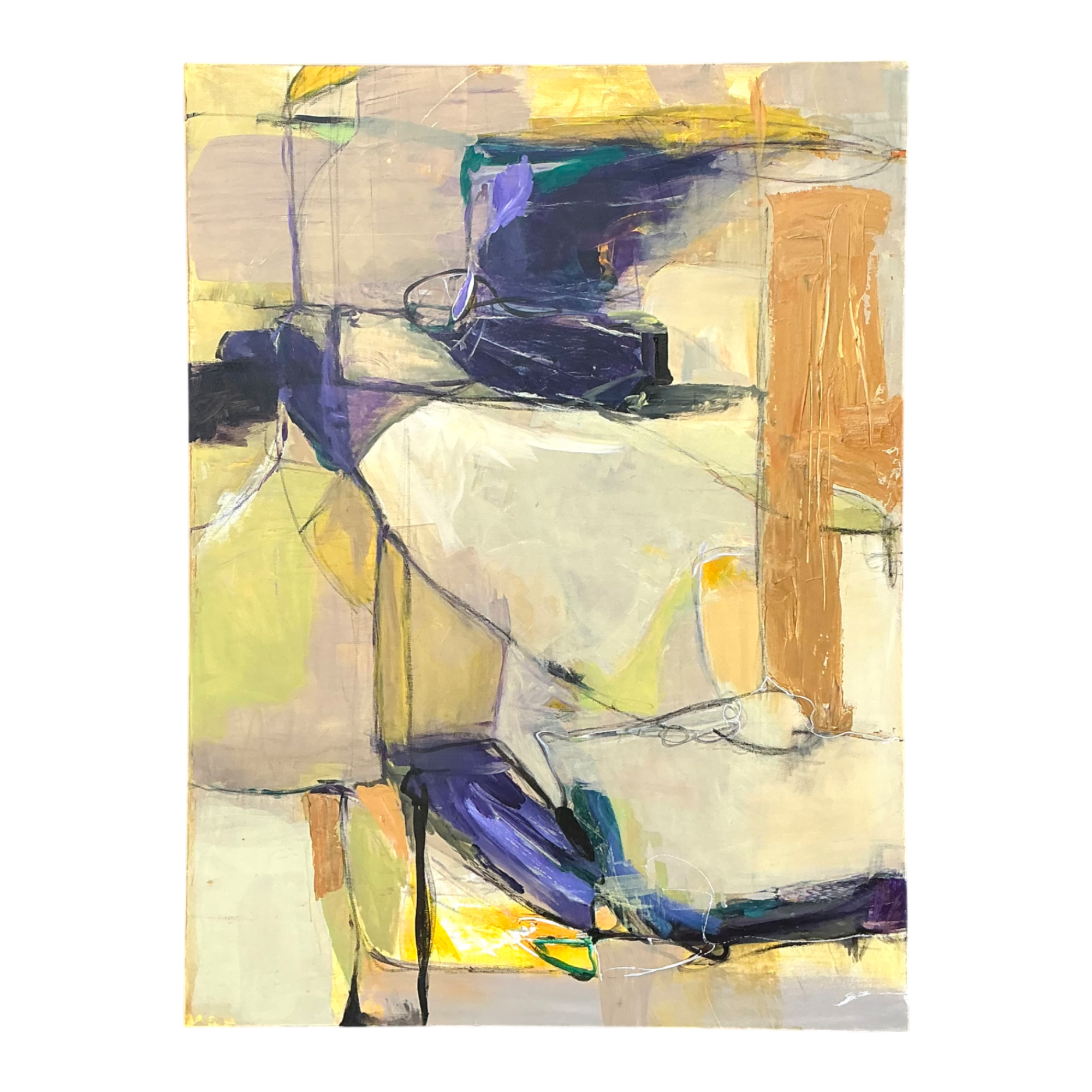 Vintage Abstract Expressionist Oil Painting on Canvas