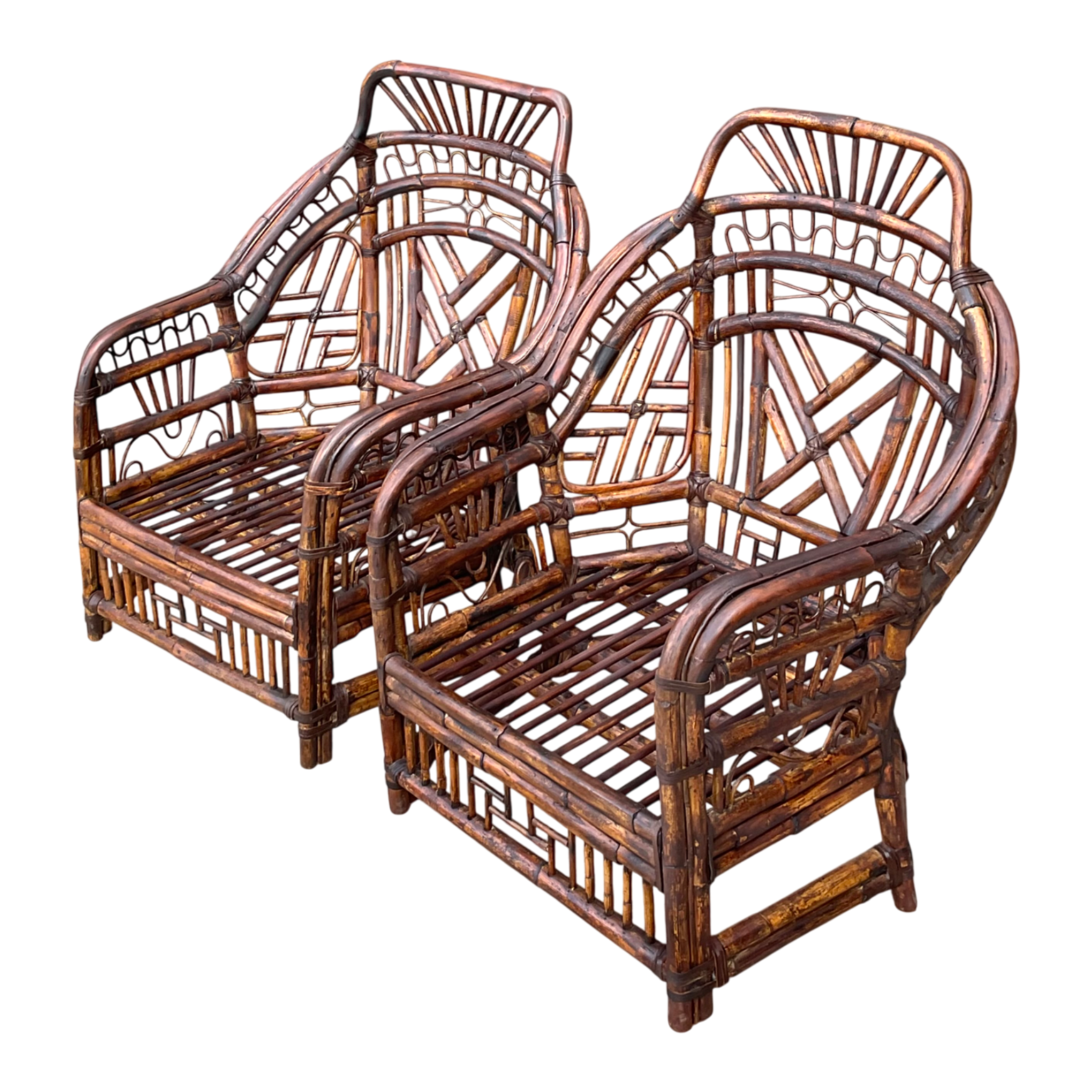 Vintage High Back Brighton Rattan Lounge Chairs - A Pair — additional photo 1