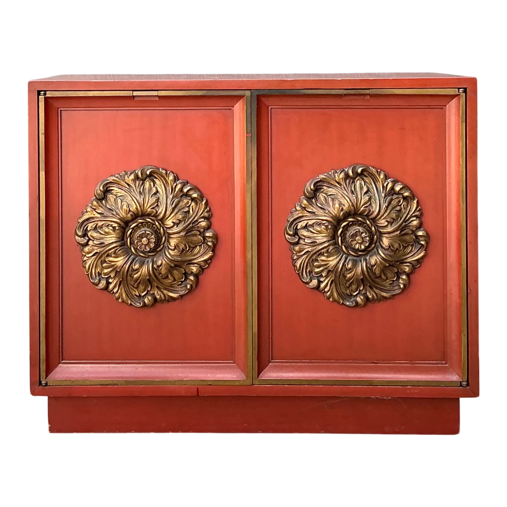 Vintage Lane Red Cabinet with Ornate Medallions