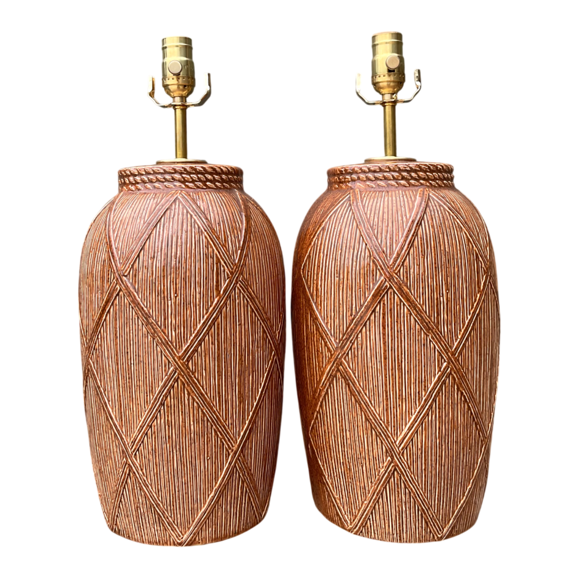 Vintage Textured Ceramic Lamps - A Pair