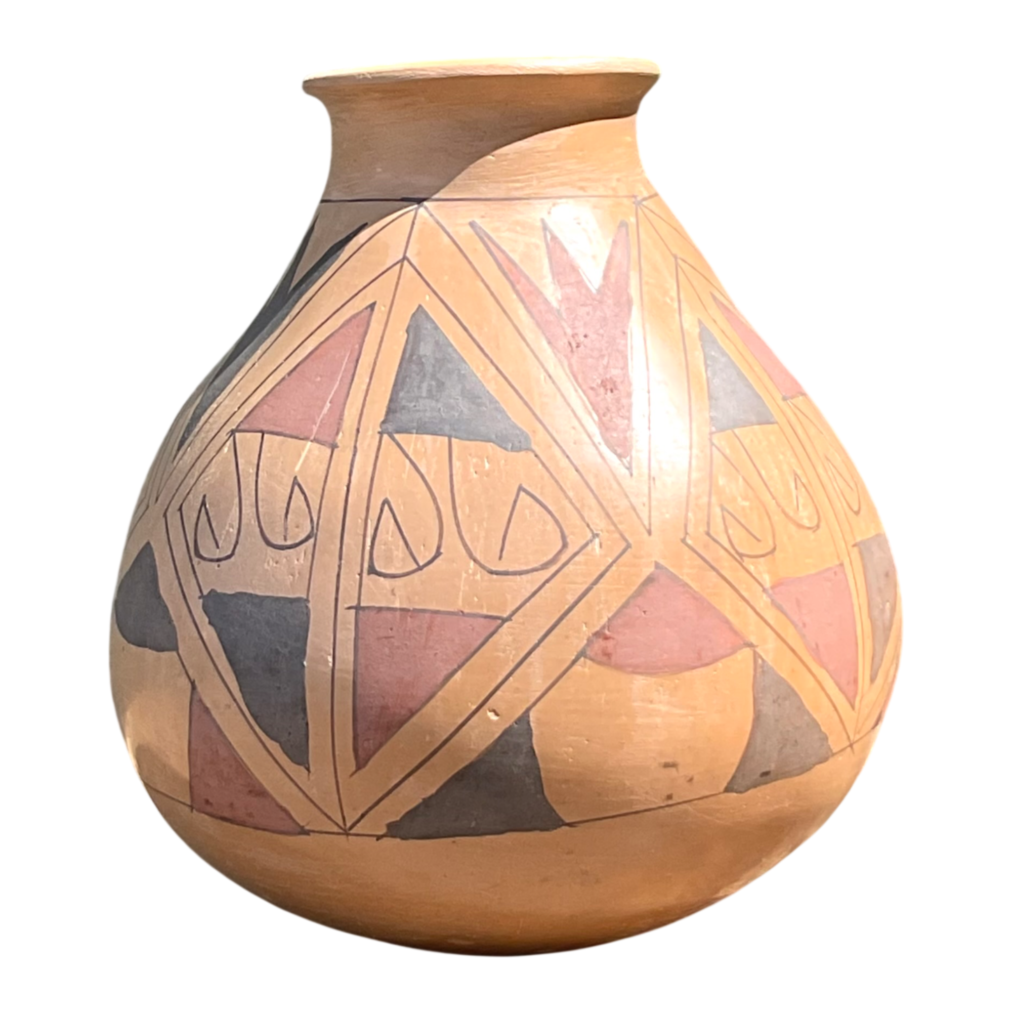 Vintage Hand-Painted Geometric Pottery Vase — additional photo 1