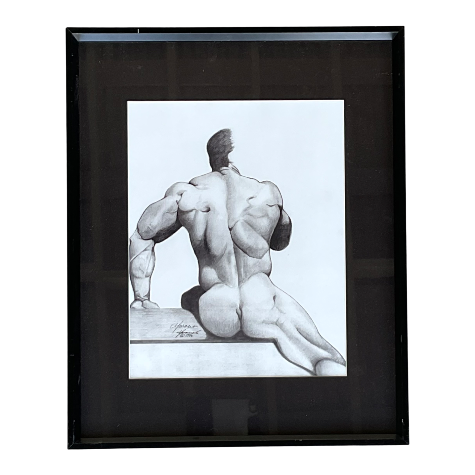 Vintage Male Nude Drawing on Paper