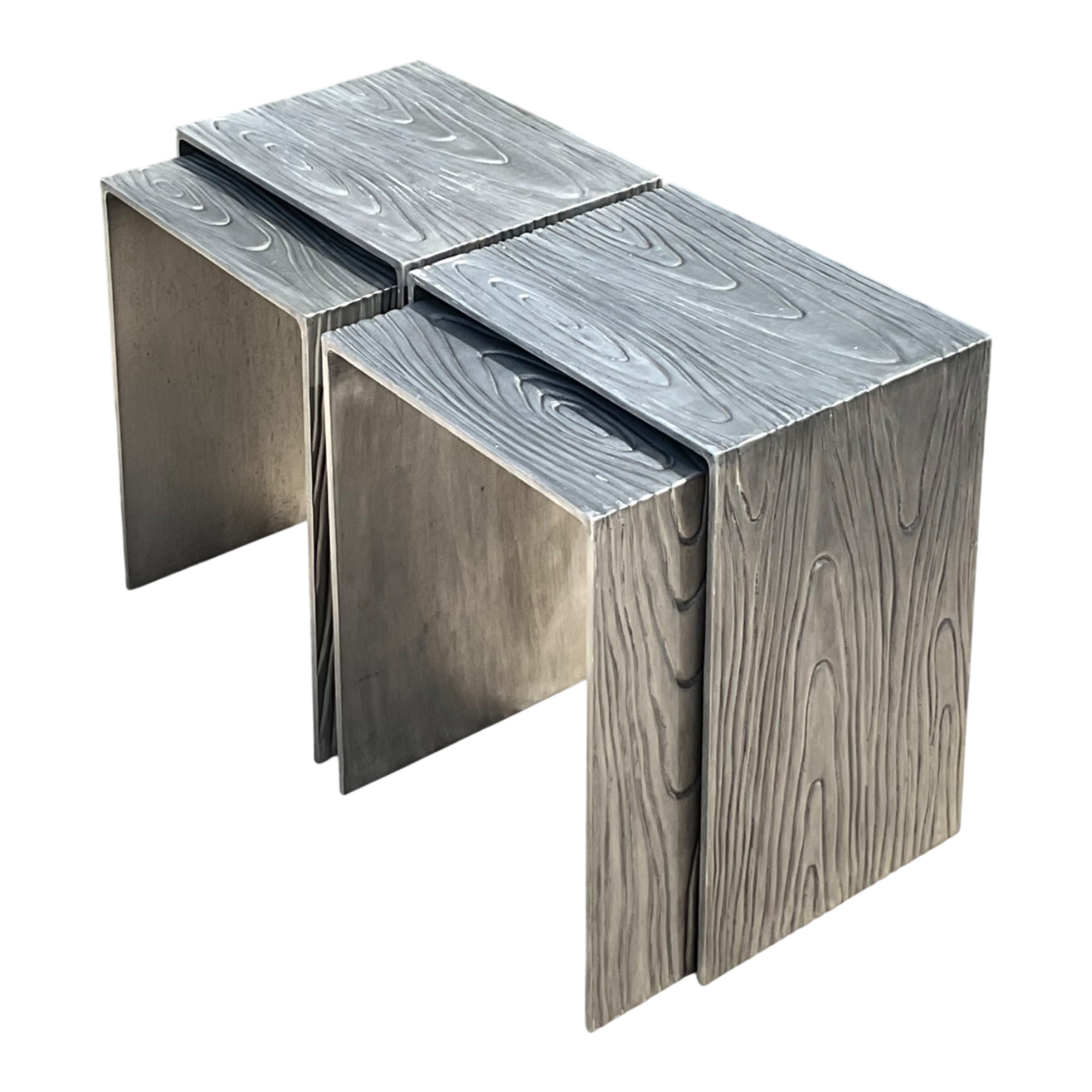 Vintage Wood Grain Metal Nesting Tables - Set Of 4