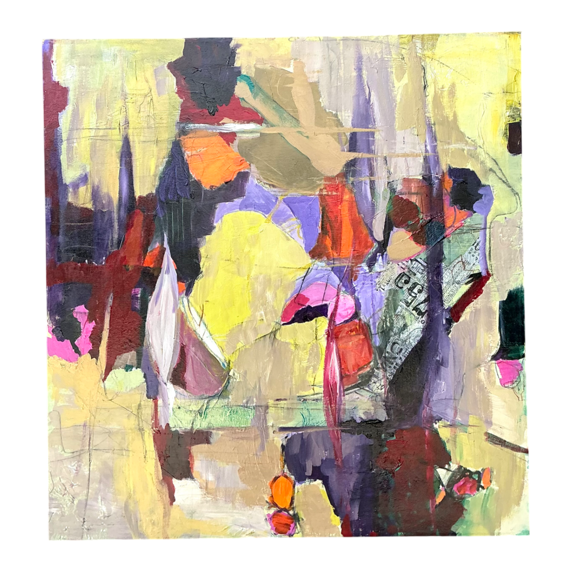 Vintage Abstract Expressionist Oil Painting on Canvas
