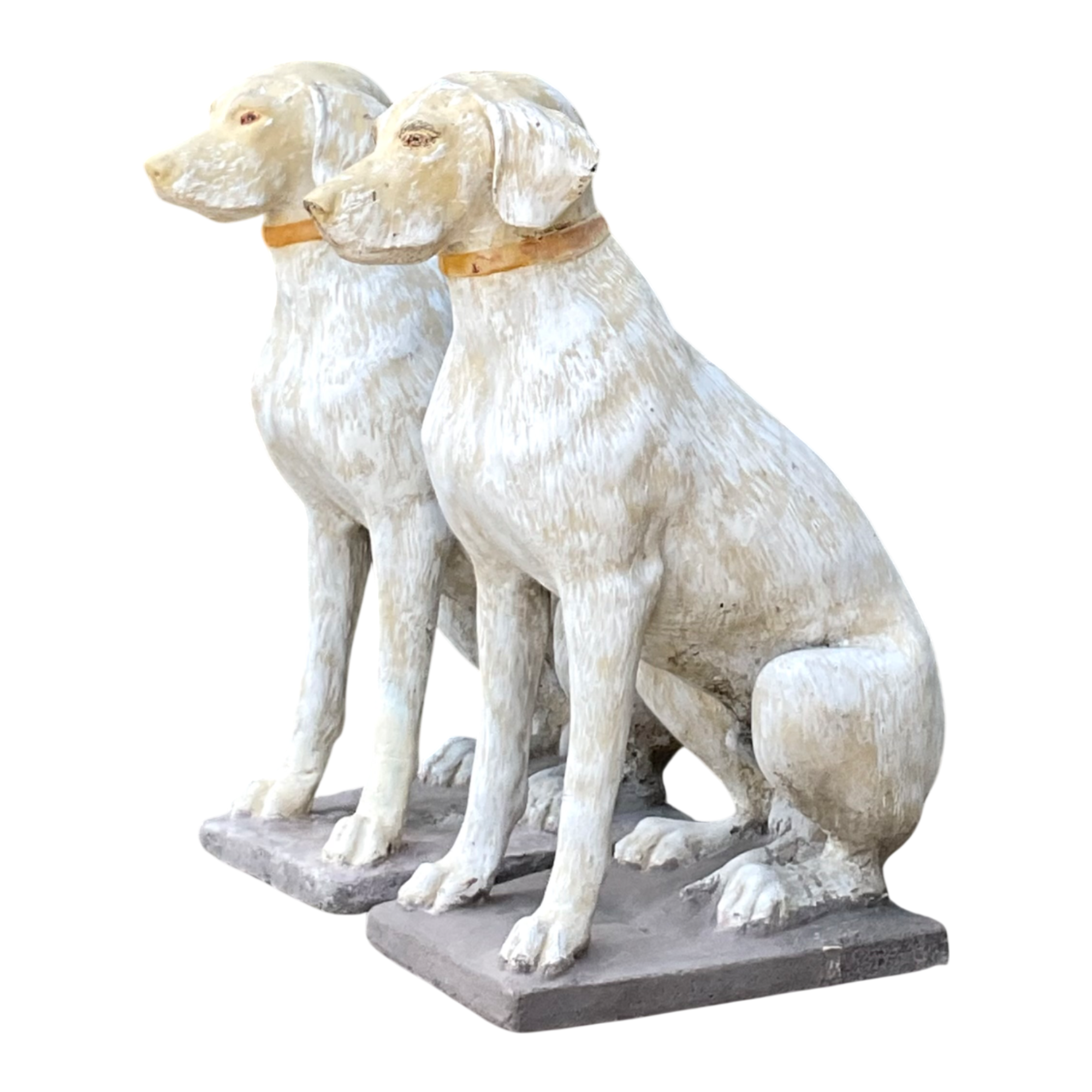 Vintage Cement Dog Sculptures - A Pair