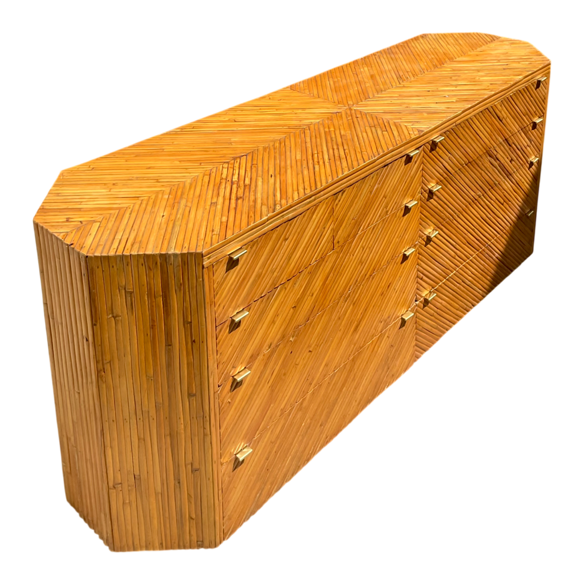 Vintage Chevron Rattan Six-Drawer Dresser