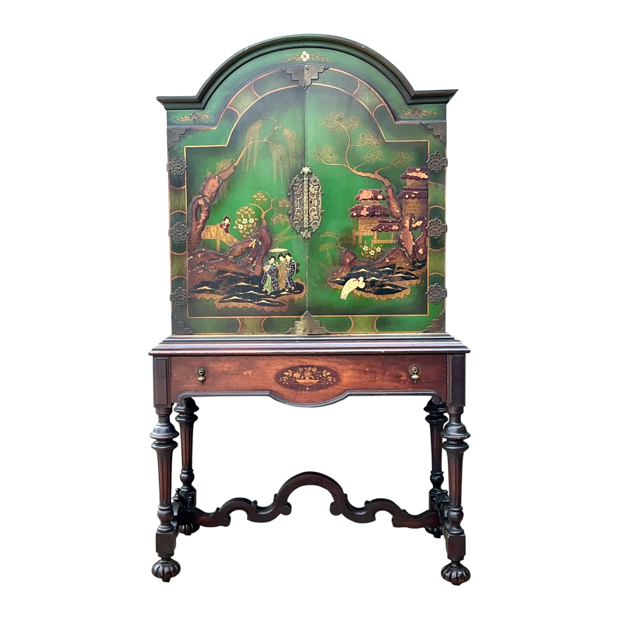 Vintage Distressed Chinoiserie Wood Cabinet