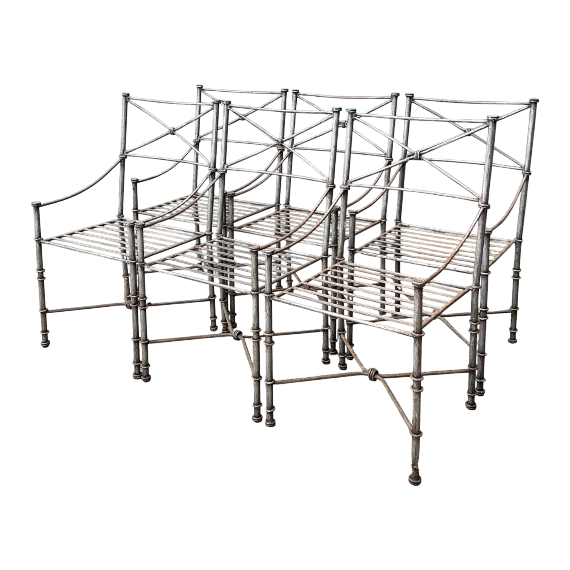 Vintage Target Back Wrought Iron Dining Chairs - Set Of 6