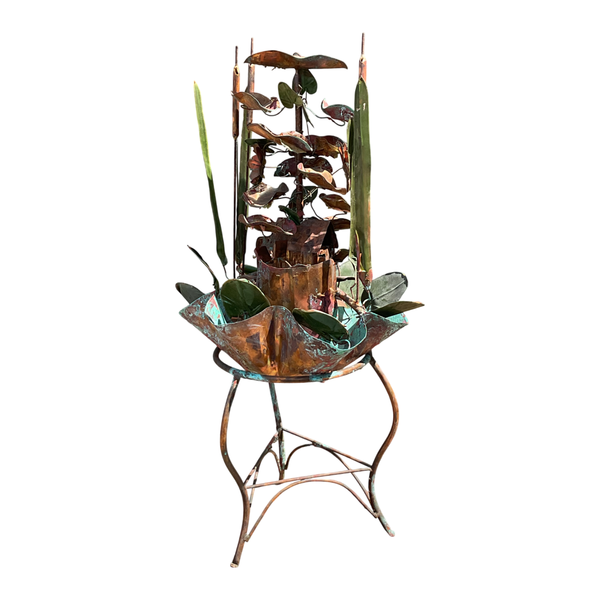 Vintage Patinated Metal Water Fountain Sculpture - Detail view