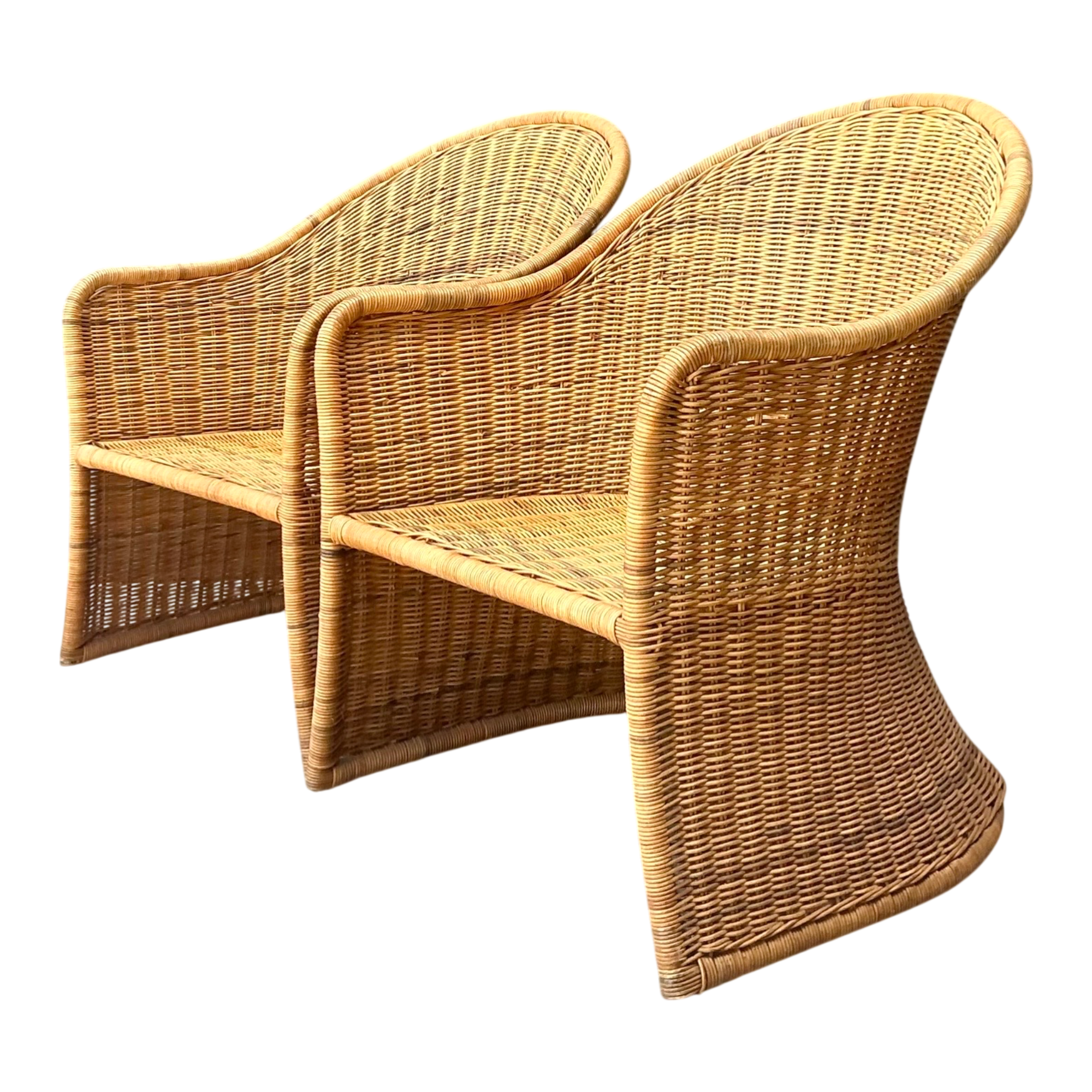 Vintage Rattan Scoop Chairs - A Pair