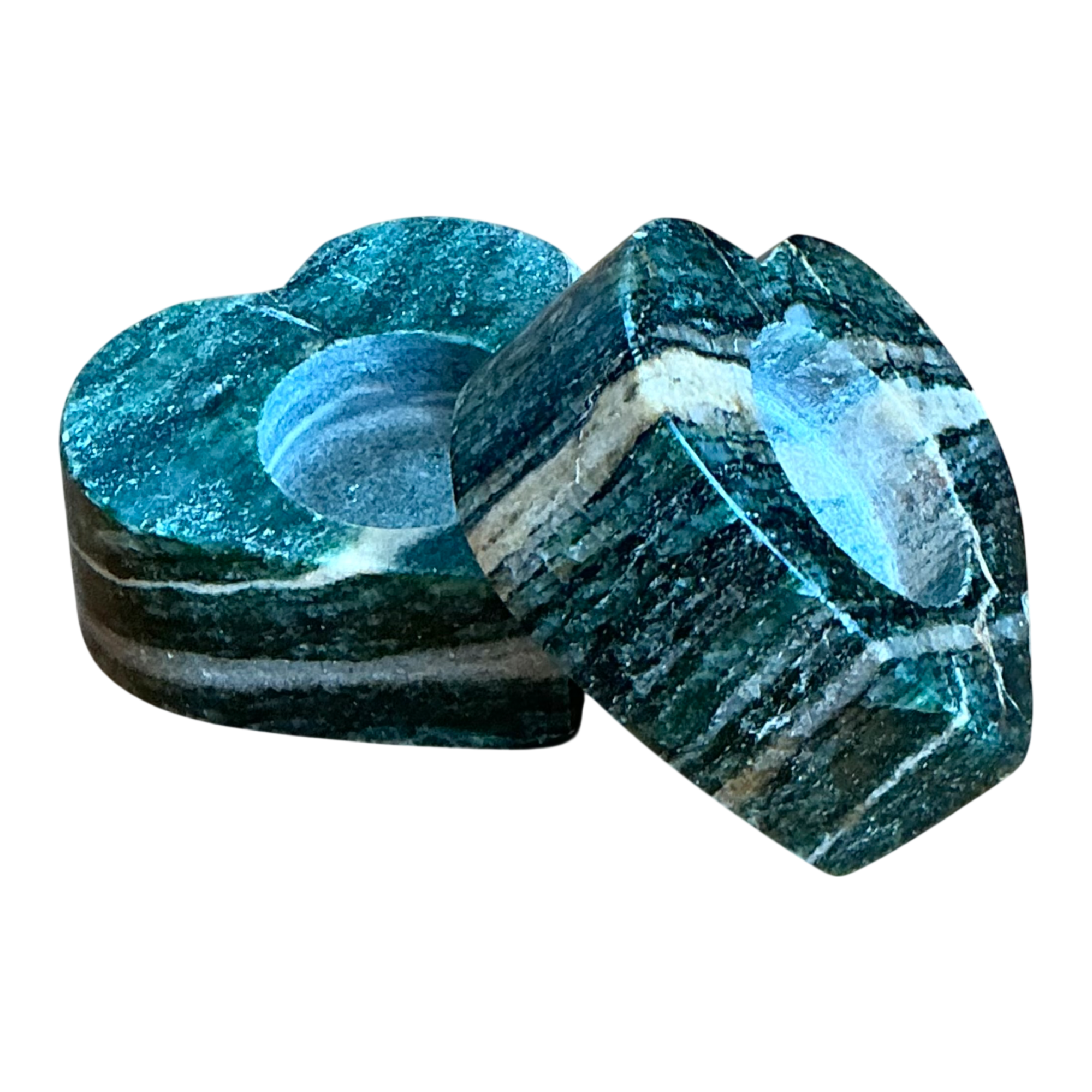 Vintage Green Stone Heart-Shaped Candle Holders — additional photo 1