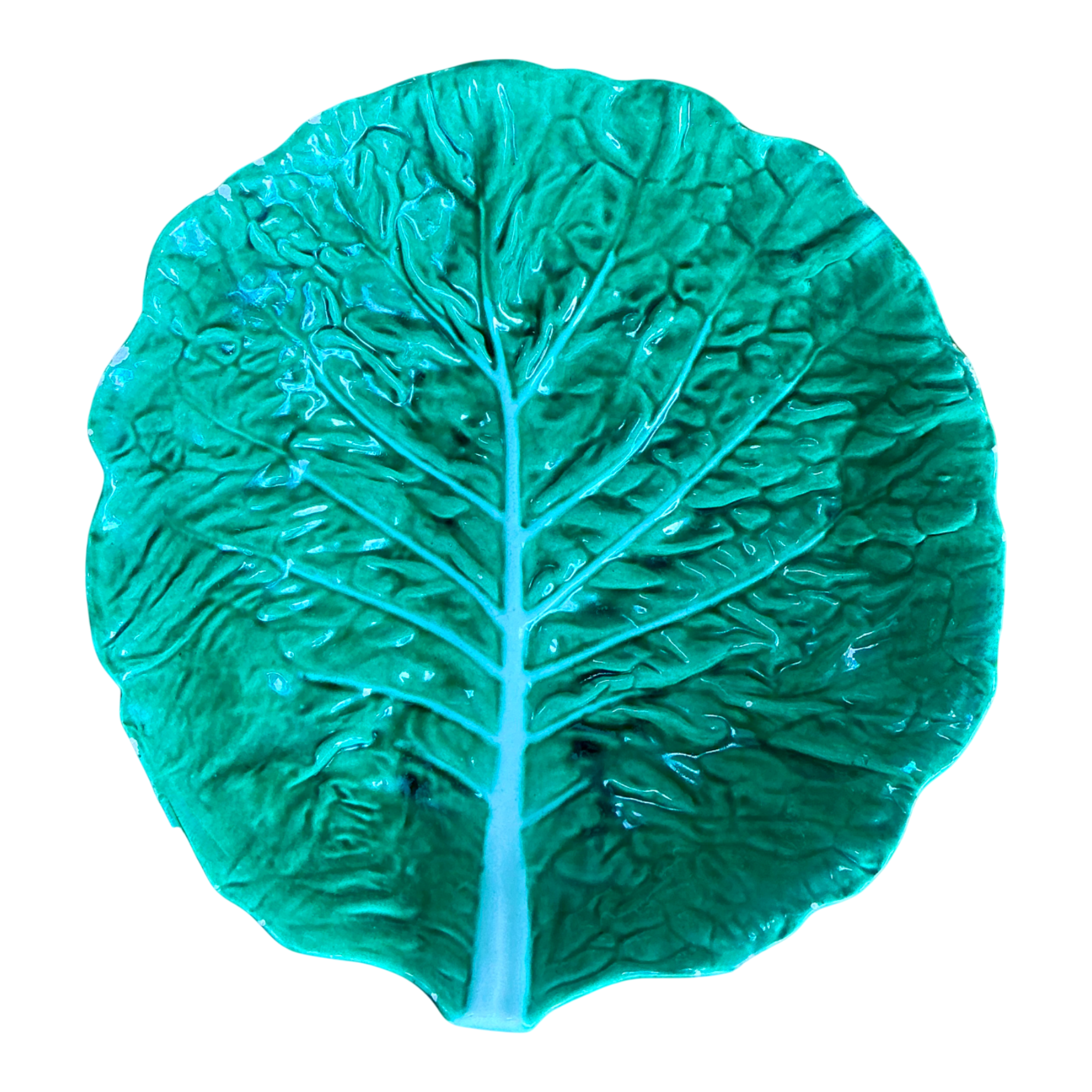 Vintage Portuguese Green Cabbage Leaf Ceramic Bowl — additional photo 1