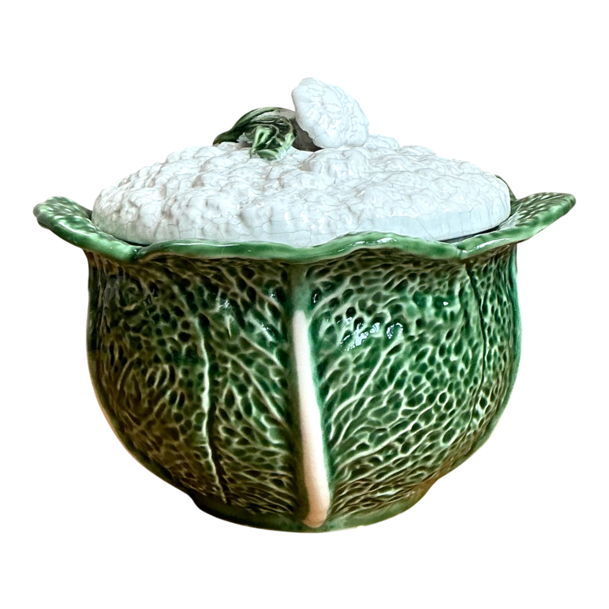 Vintage Portuguese Green Cabbage Leaf Ceramic Tureen — additional photo 1